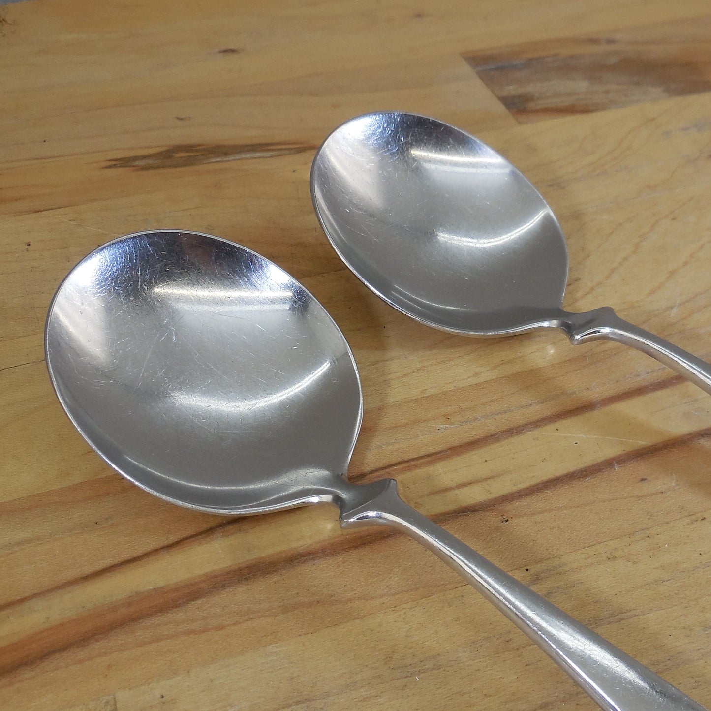 Dansk Japan Astrid Stainless Pair Round Soup Spoons 7-3/4" Torun Vintage