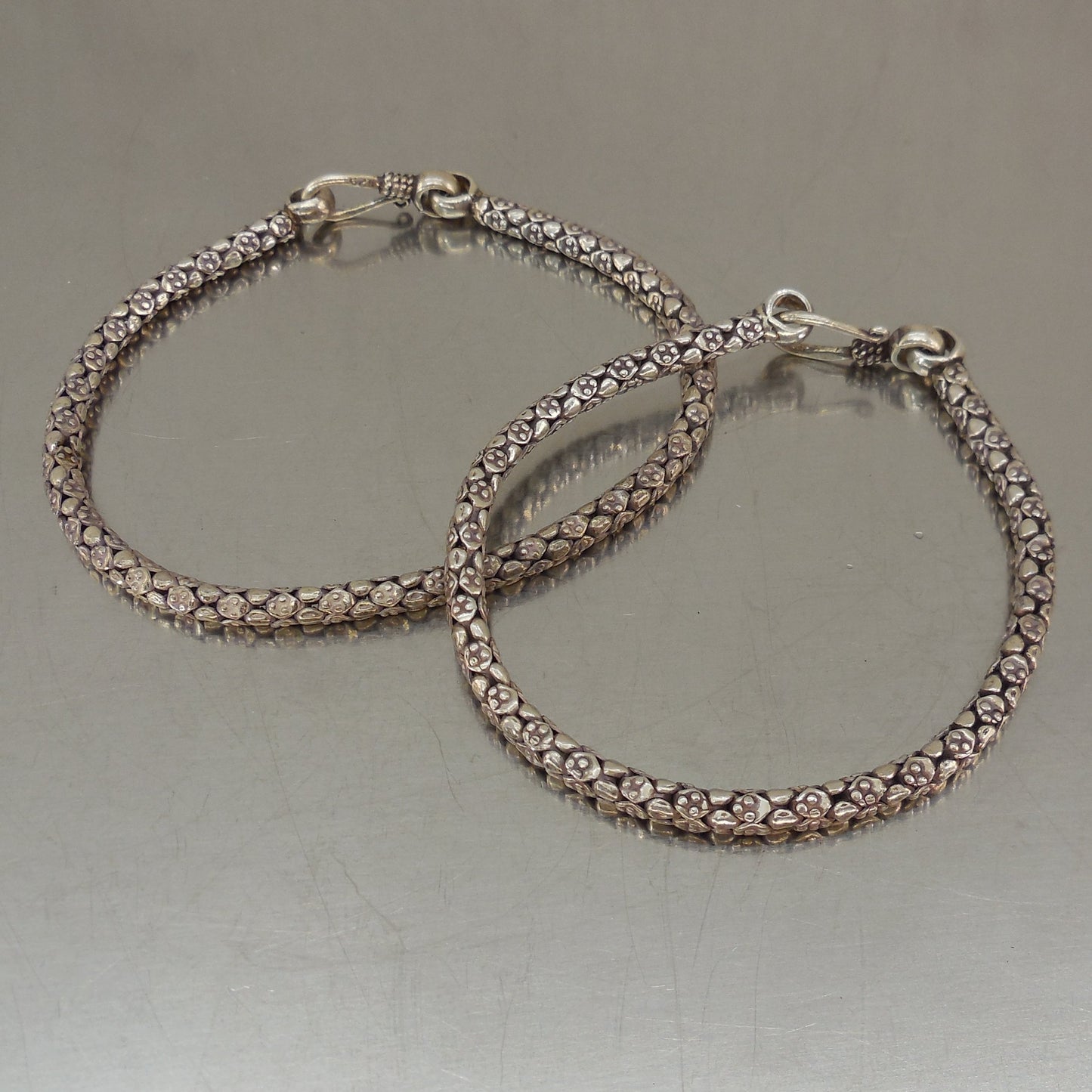 Balinese Pair 925 Sterling Silver Popcorn Bracelets 7.5" 8"