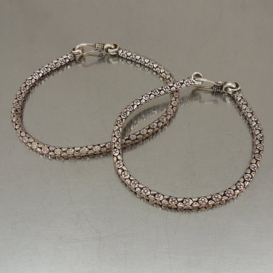 Balinese Pair 925 Sterling Silver Popcorn Bracelets 7.5" 8"