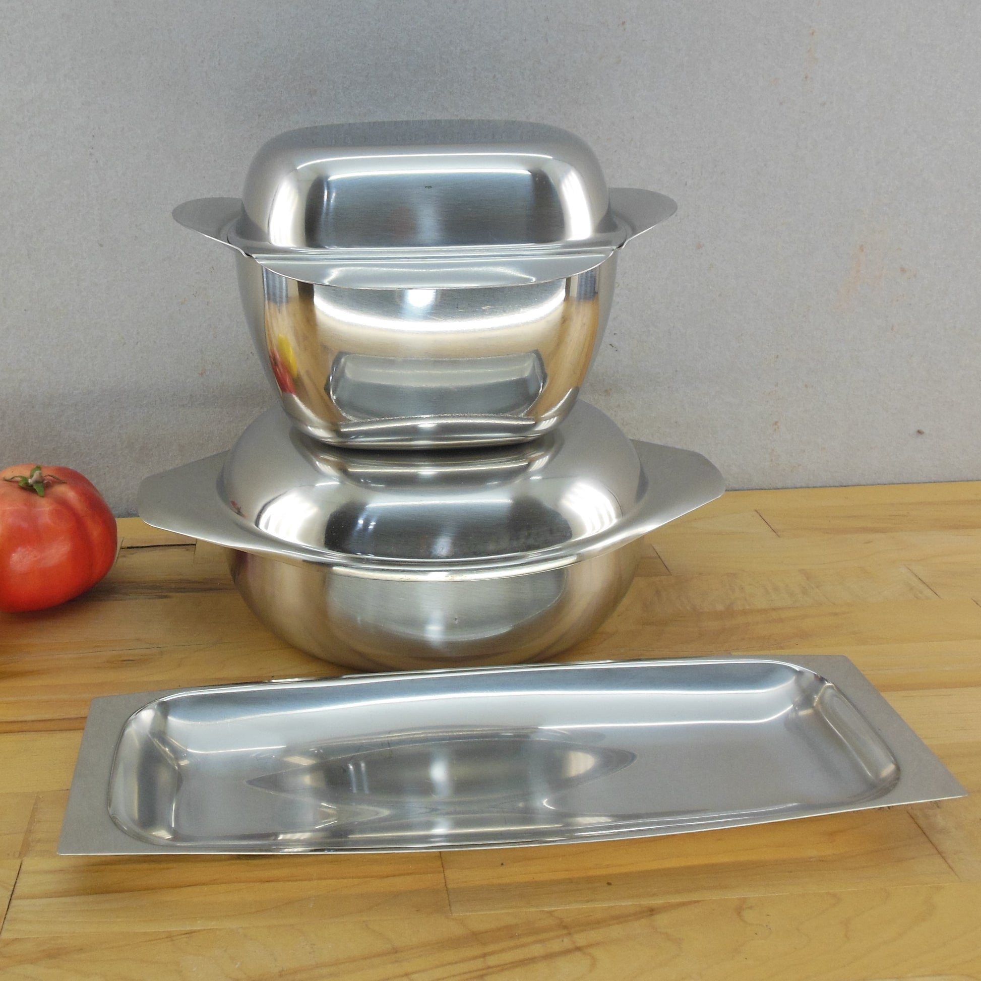 Modernist 3 Lot Stainless Serving Dishes Bowls Arthur Salm Sweden Vintage