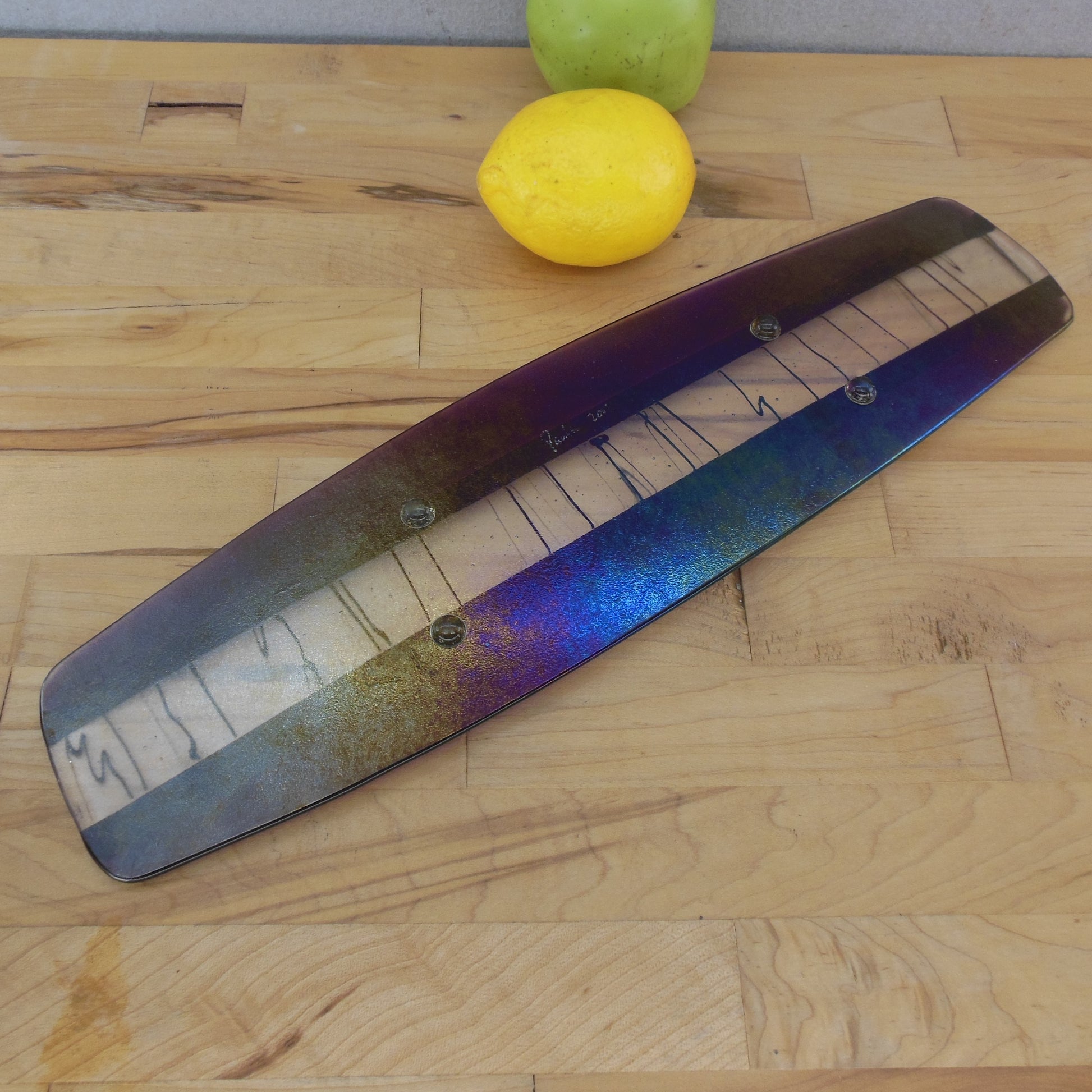 Chris Paulson Signed 2001 Glass Purple Iridescent Classic Sushi Tray Oblong