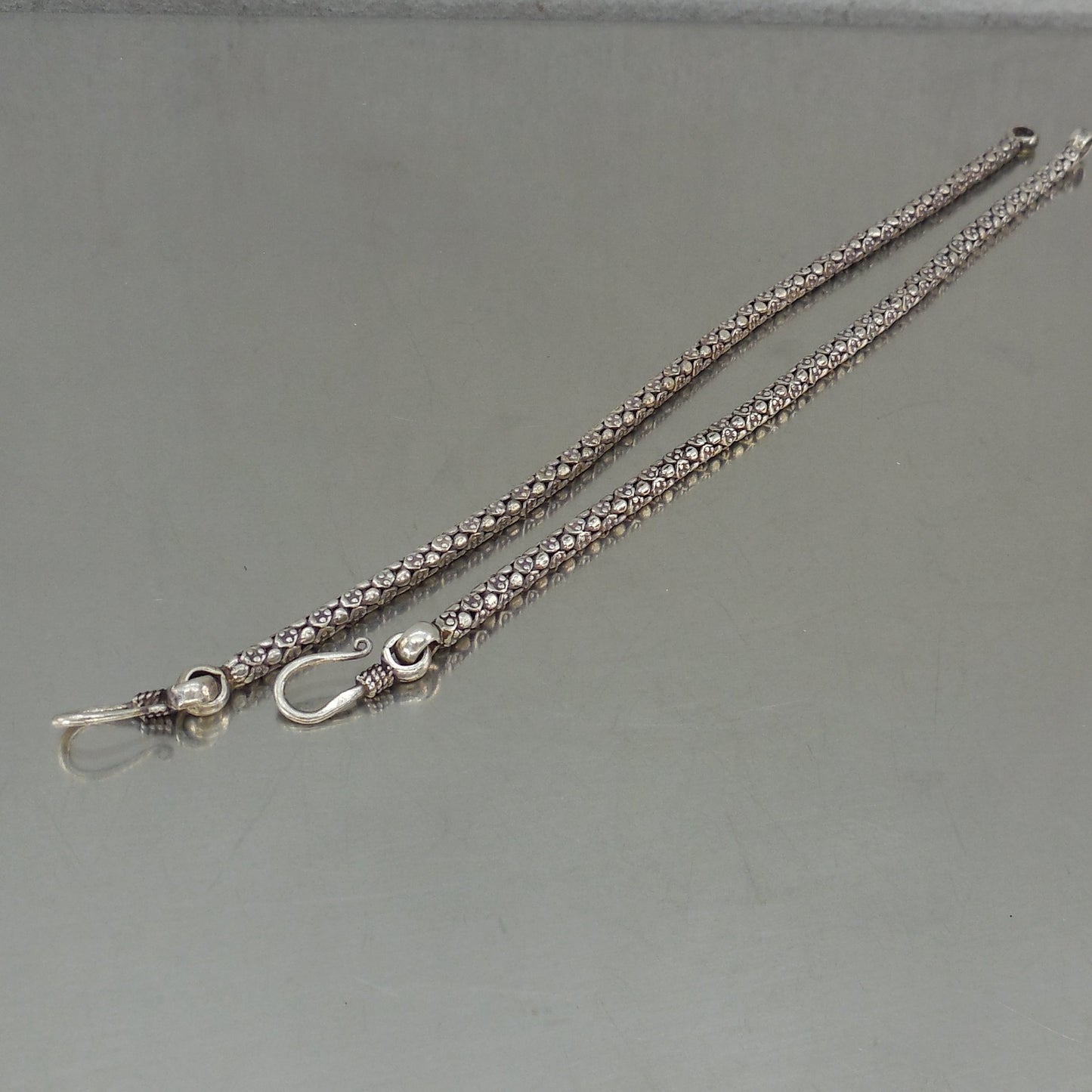Balinese Pair 925 Sterling Silver Popcorn Bracelets 7.5" 8" Estate