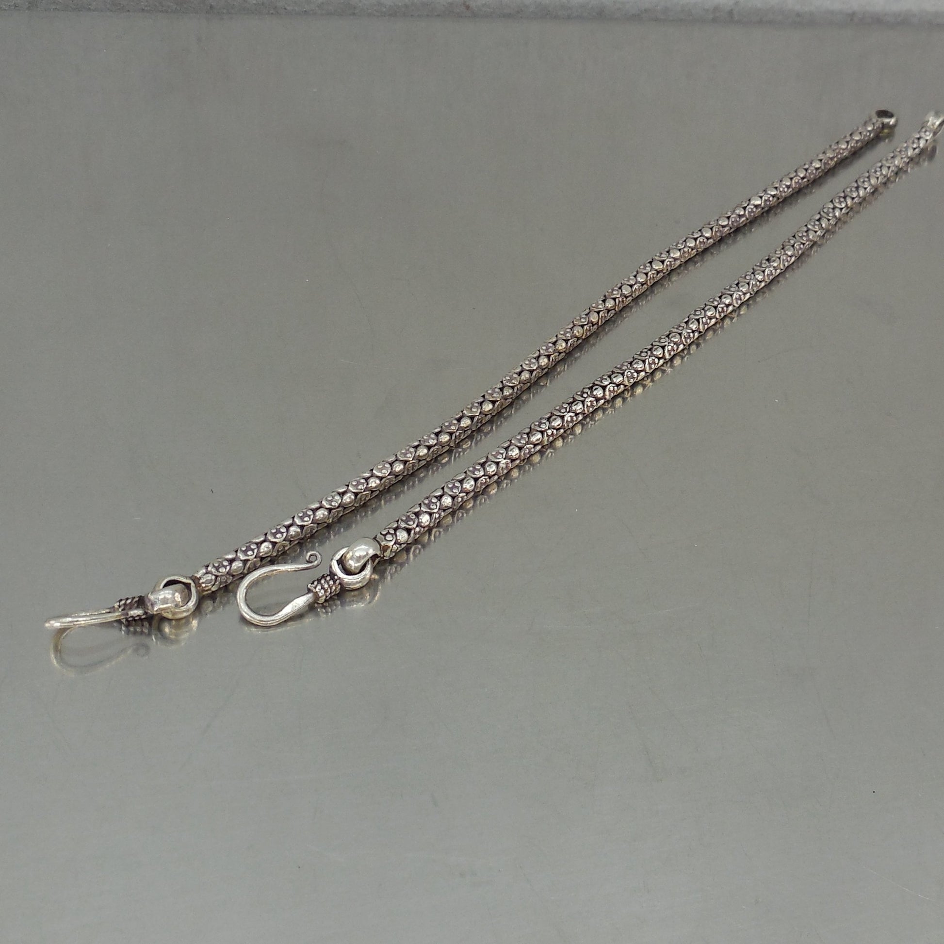 Balinese Pair 925 Sterling Silver Popcorn Bracelets 7.5" 8" Estate