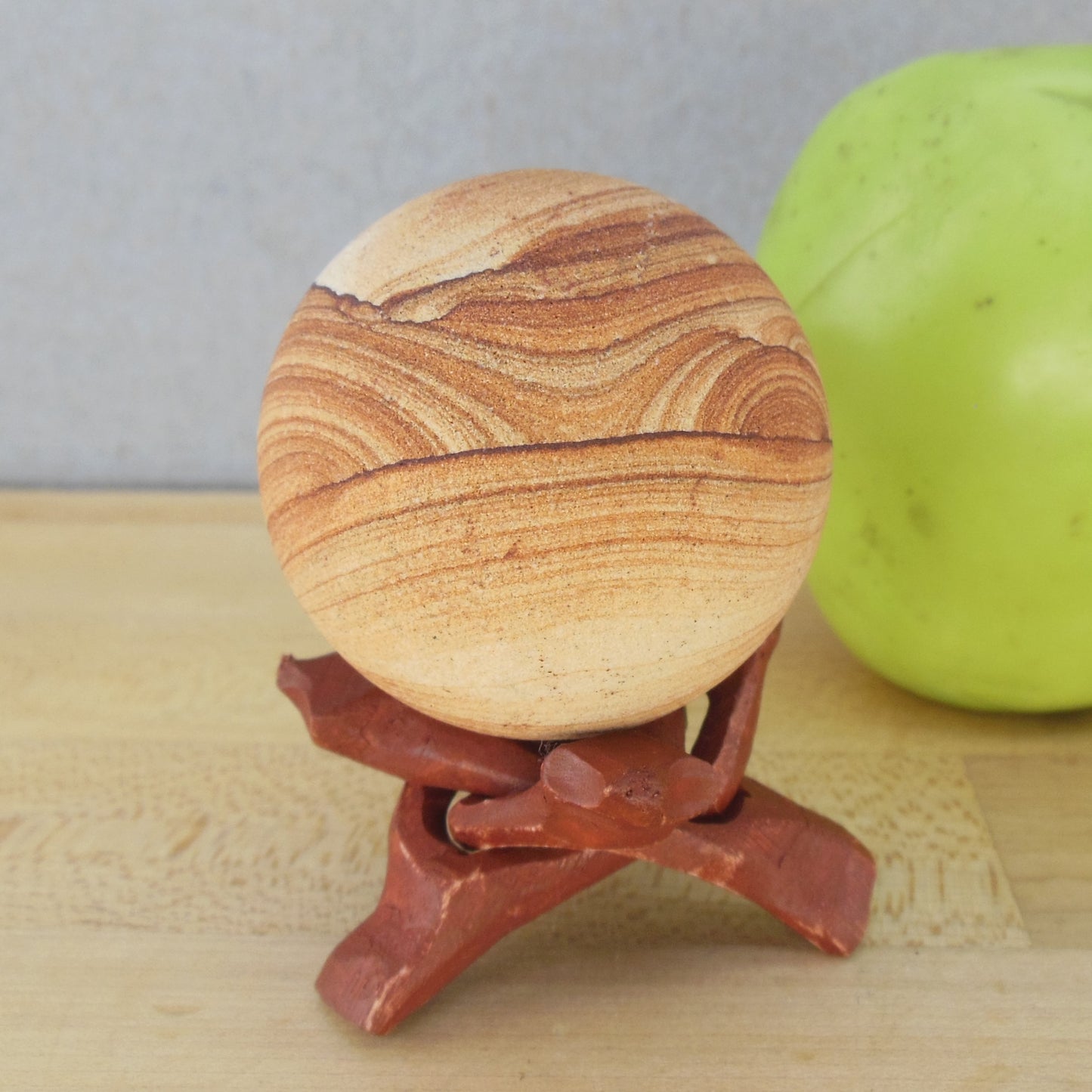 Natural 2" Sandstone Sphere & Wood Stand Utah/Arizona