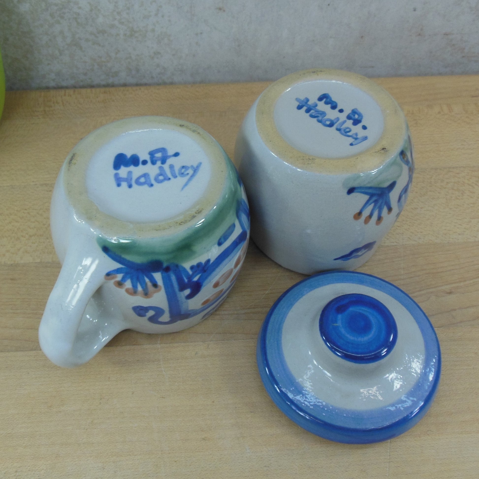 M.A. Hadley Pottery Sugar Bowl Creamer Set Country Cow Wife Used