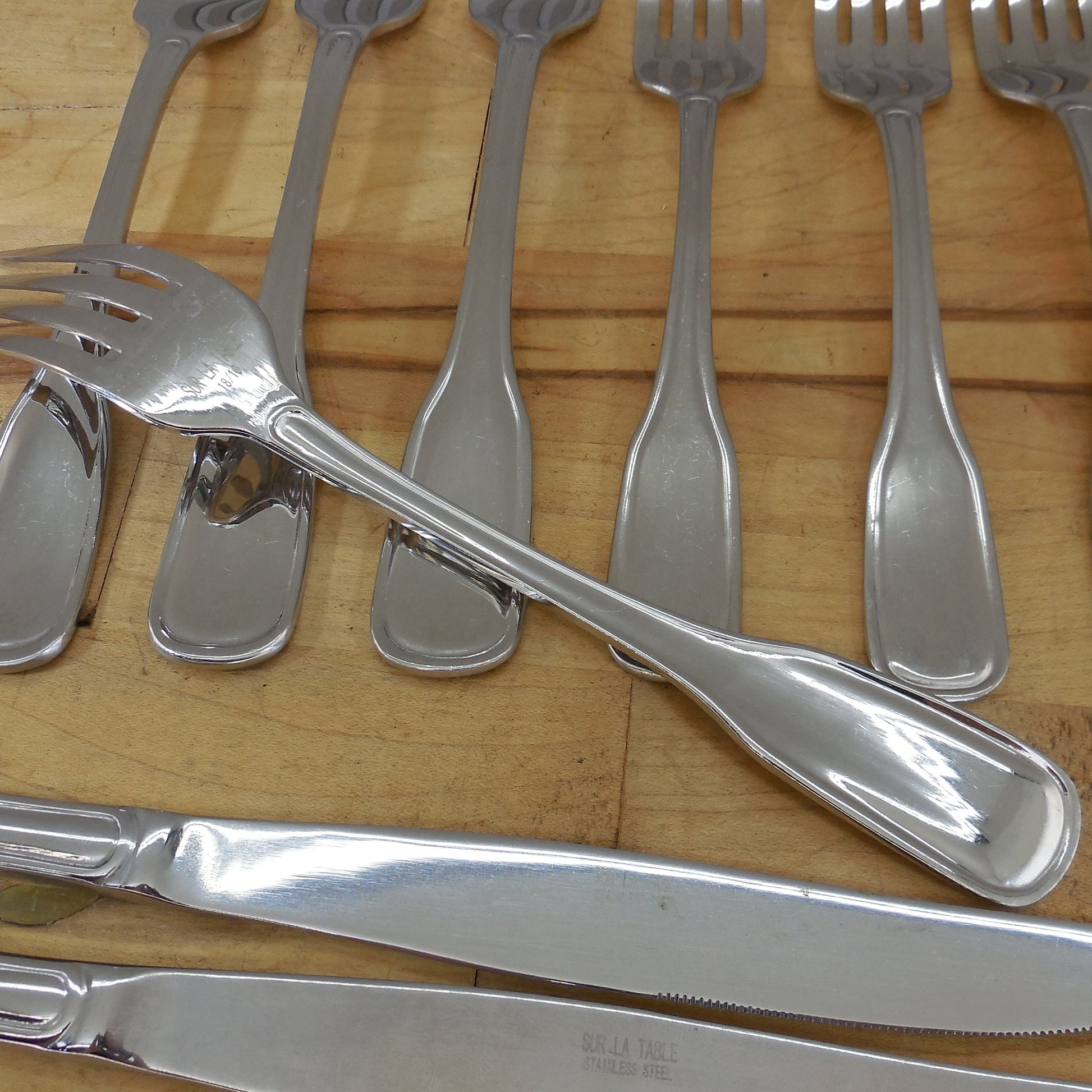 Sur La Table 18/10 Stainless Flatware Outlined Handle Dinner Salad Fork Knife