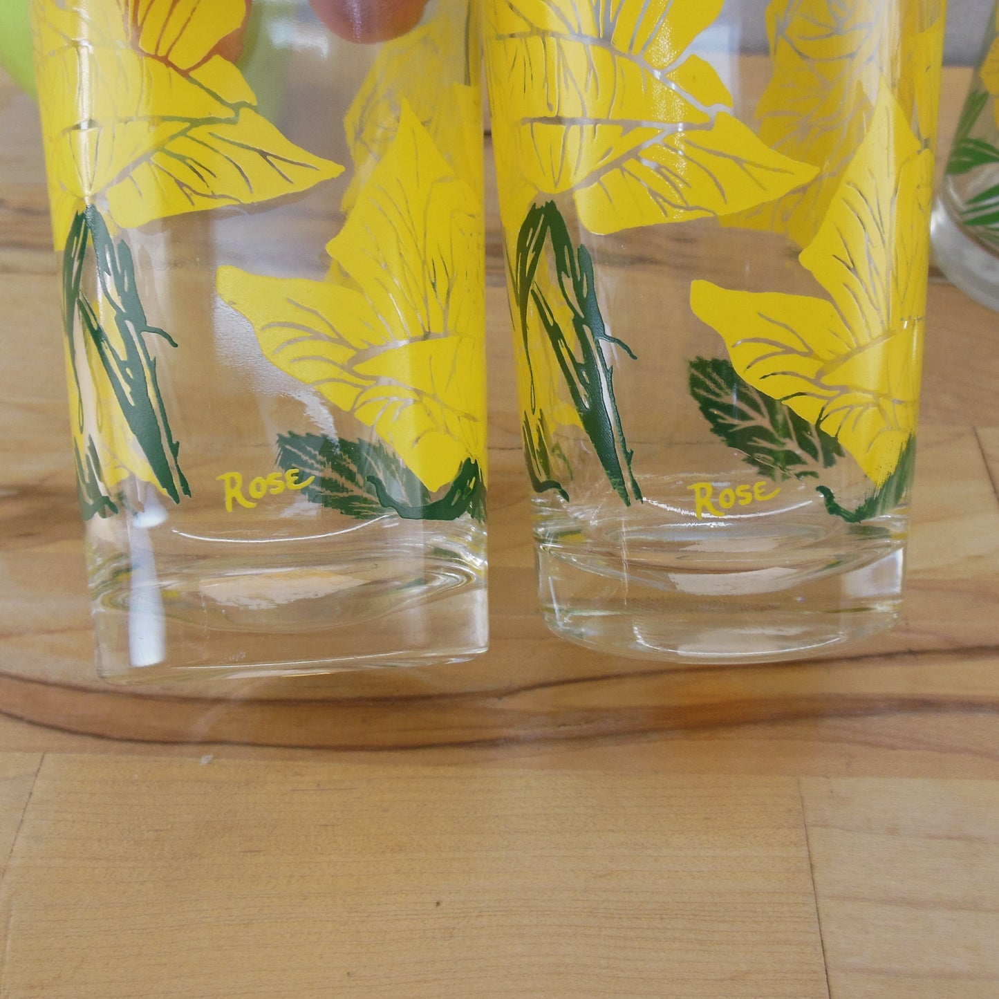 Boscul 4 Lot Peanut Butter Glasses Yellow Tea Rose Jonquil 5" Vintage