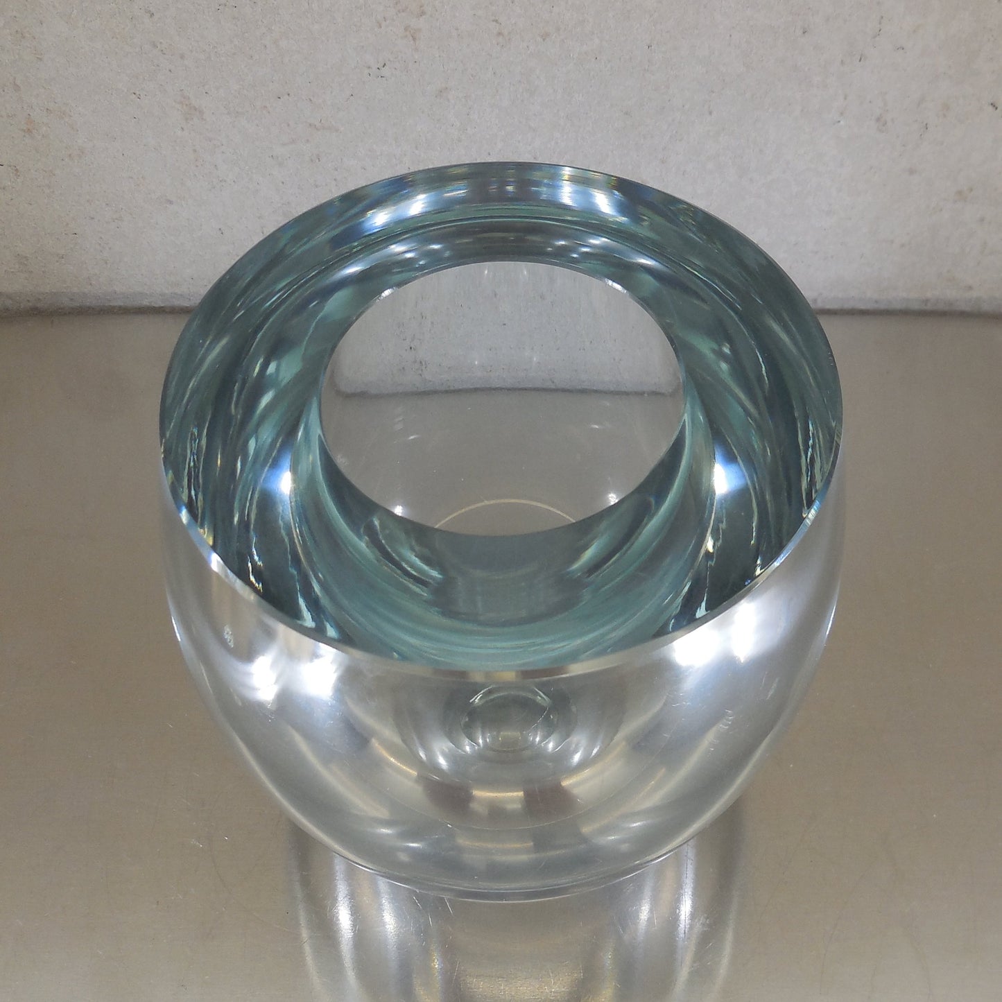 Unsigned Swedish Heavy Thick Art Glass Vase Orb Strombergshyttan Era Vintage
