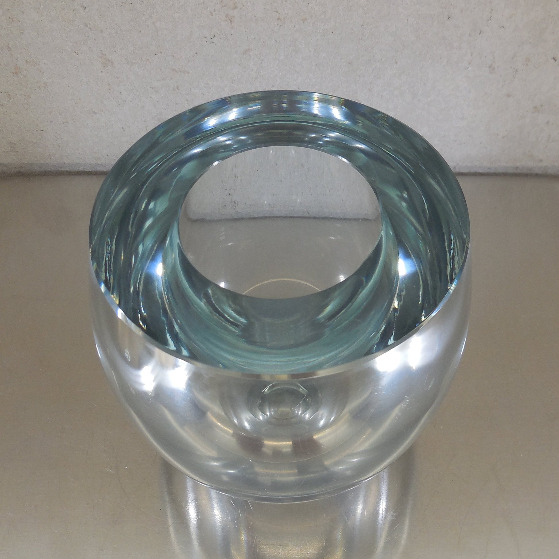 Unsigned Swedish Heavy Thick Art Glass Vase Orb Strombergshyttan Era Vintage