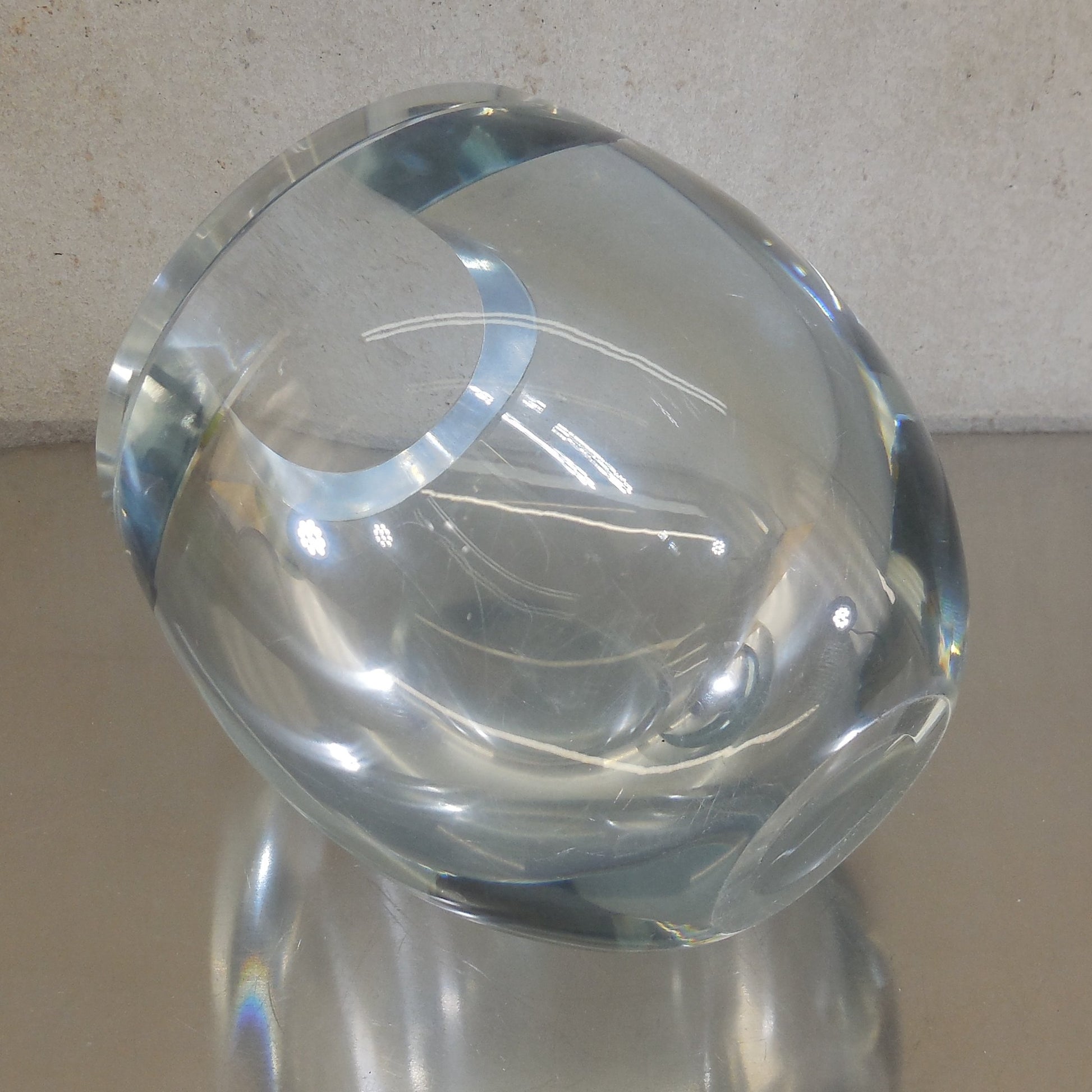 Unsigned Swedish Heavy Thick Art Glass Vase Orb Strombergshyttan Era Used