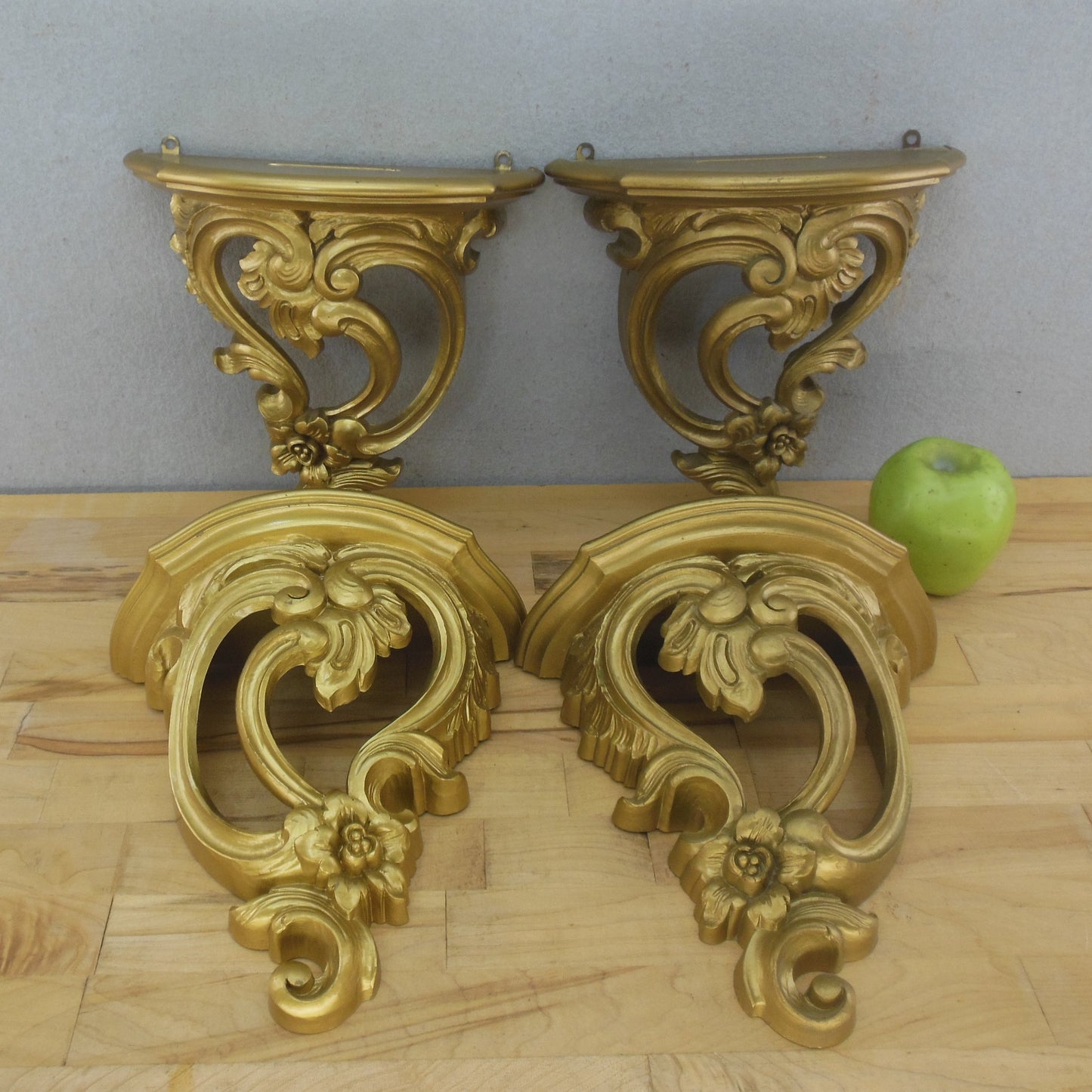 1970 Syroco USA 3507 MCM Hollywood Regency Ornate Gold Wall Shelves Set of 4