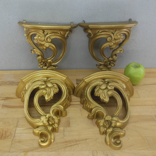 1970 Syroco USA 3507 MCM Hollywood Regency Ornate Gold Wall Shelves Set of 4