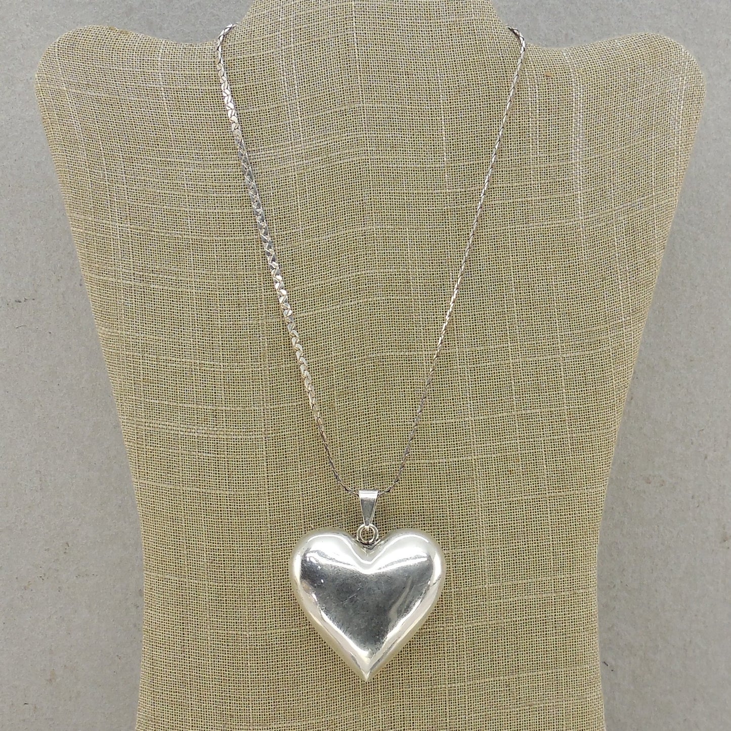 Taxco Mexico 925 Sterling Puffy Heart Pendant Necklace Large 2"