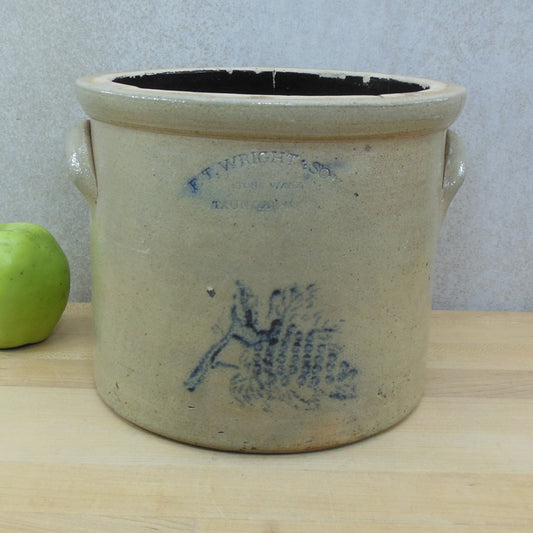 F.T. Wright & Sons Taunton Mass. Antique Stoneware 1 Gal. Crock Grapes
