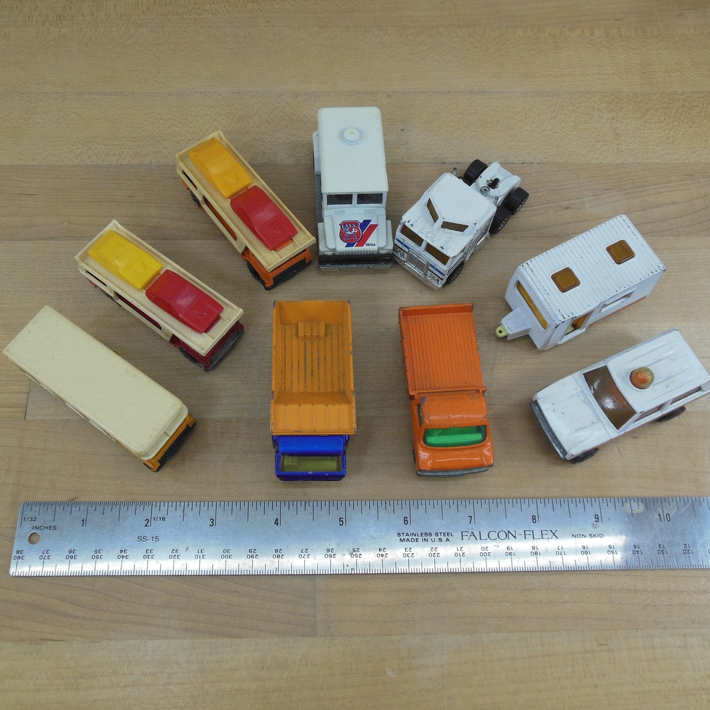 Diecast Toy 9 Lot Trucks Police Vehicles - Matchbox Lesley Majorette Vintage