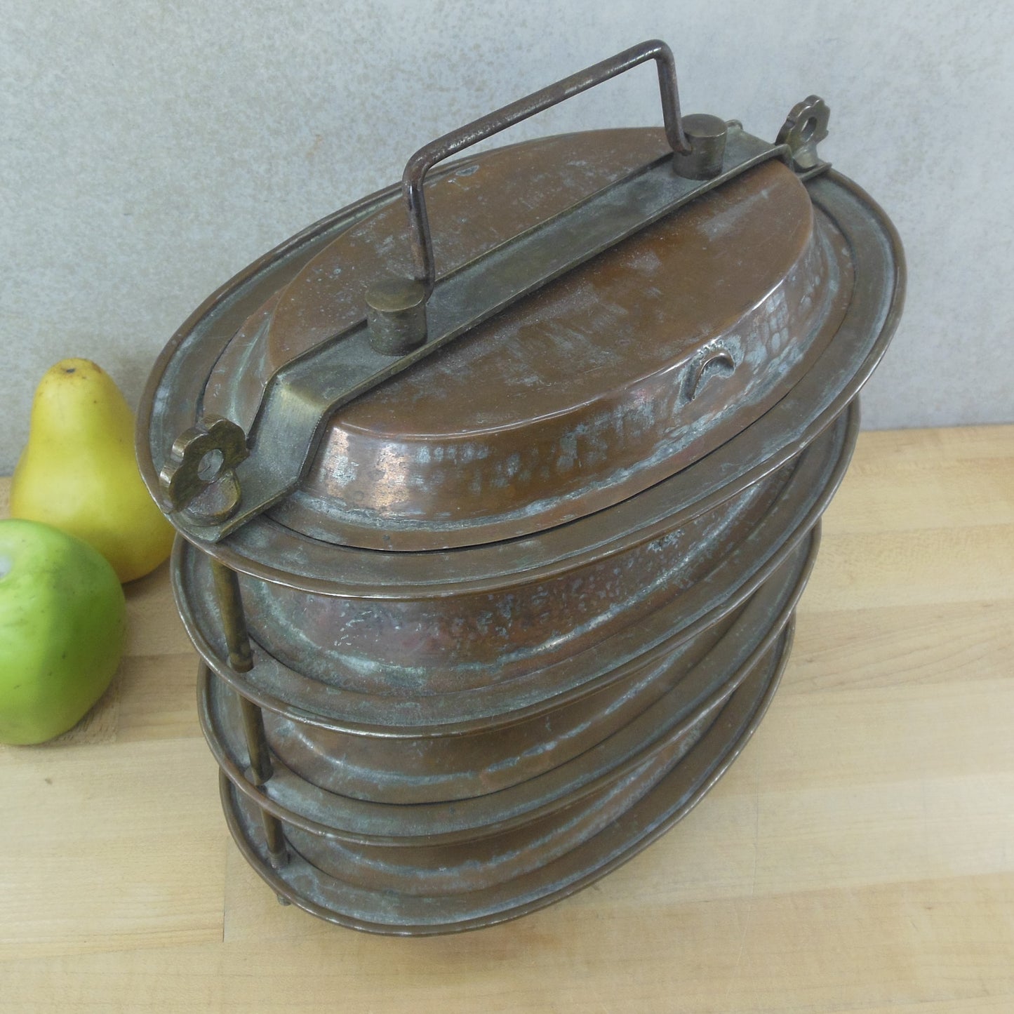 Turkish 4 Tiered Stainless Copper Tin Brass Tiffin Lunch Box Pail Carrier