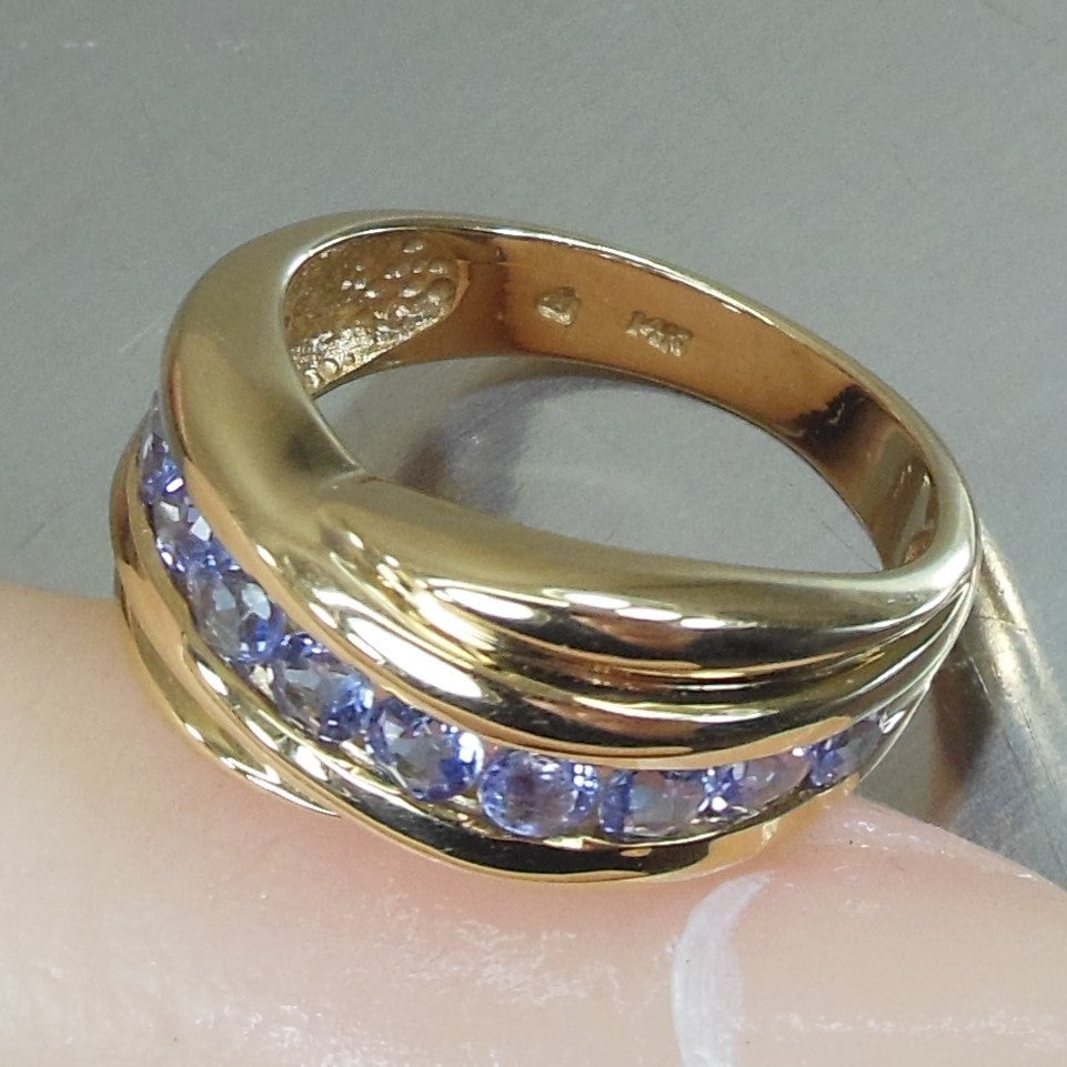 Estate 14K Yellow Gold Ring 10 Tanzanite Gemstones Size 6 signed maker mark