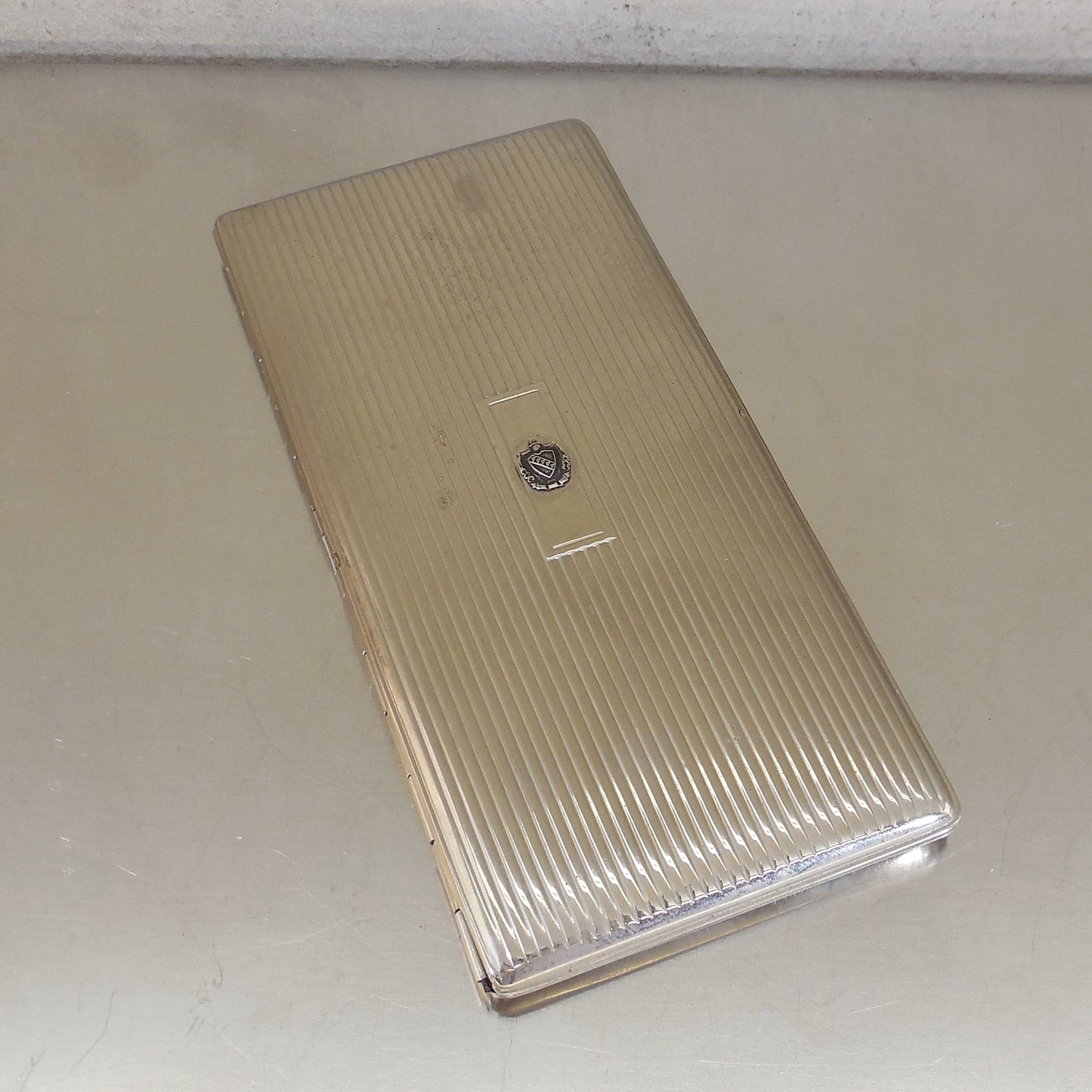 Evans Chrome Silver Tone Cigarette Case Tau Kappa Epsilon Sterling Emblem