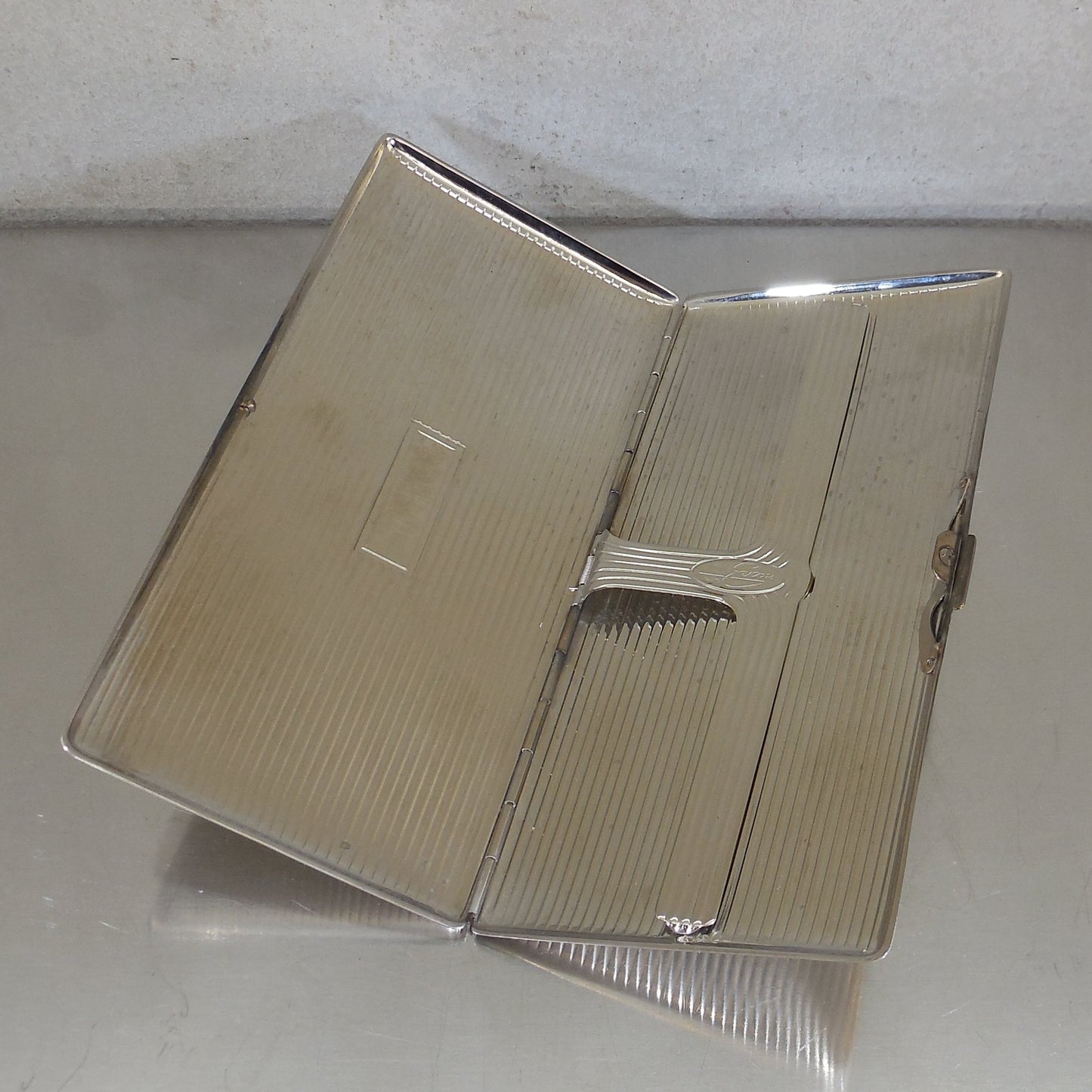 Evans Chrome Silver Tone Cigarette Case Tau Kappa Epsilon Sterling Emblem Vintage