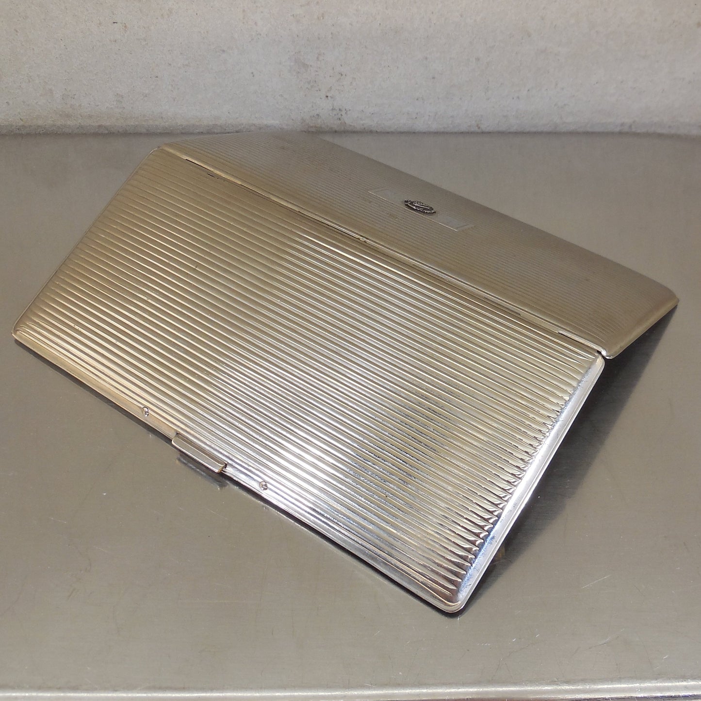 Evans Chrome Silver Tone Cigarette Case Tau Kappa Epsilon Sterling Emblem used