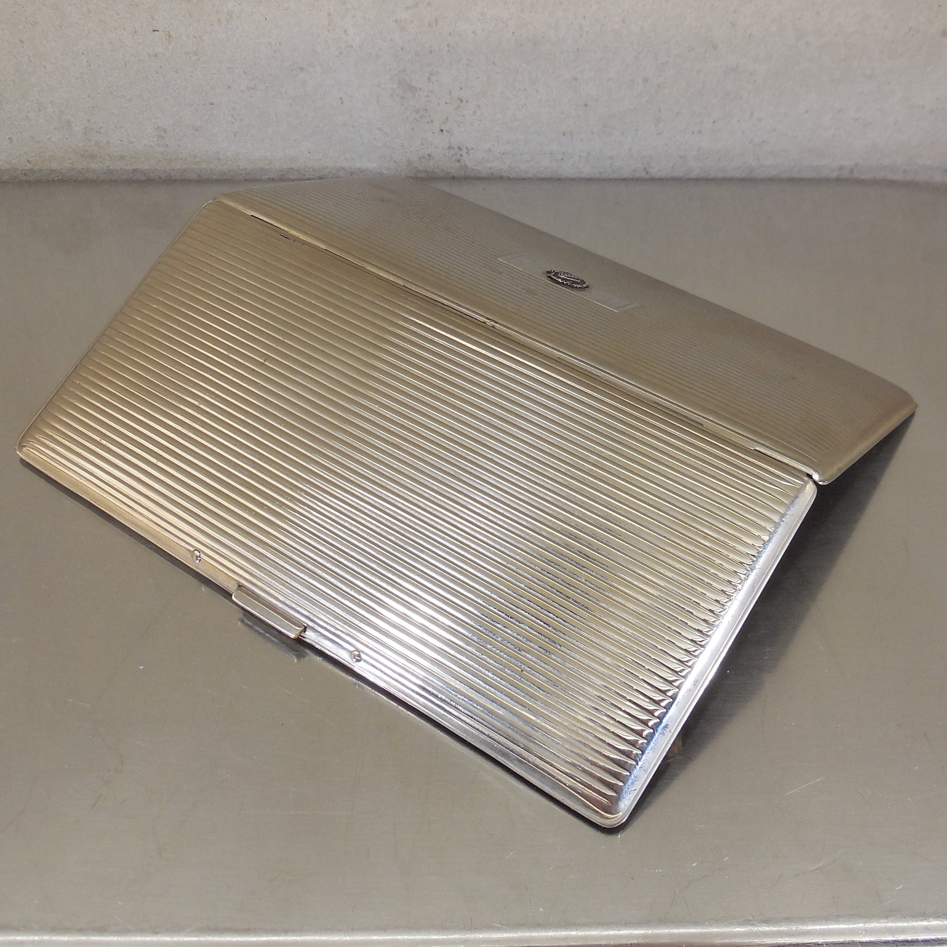 Evans Chrome Silver Tone Cigarette Case Tau Kappa Epsilon Sterling Emblem used