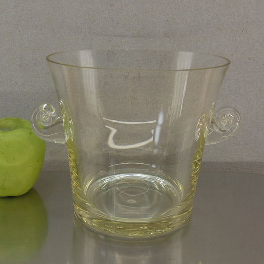 Tiffany Co. 1970's Yellow Tint Glass Ice Bucket Champagne Cooler Scroll Handles
