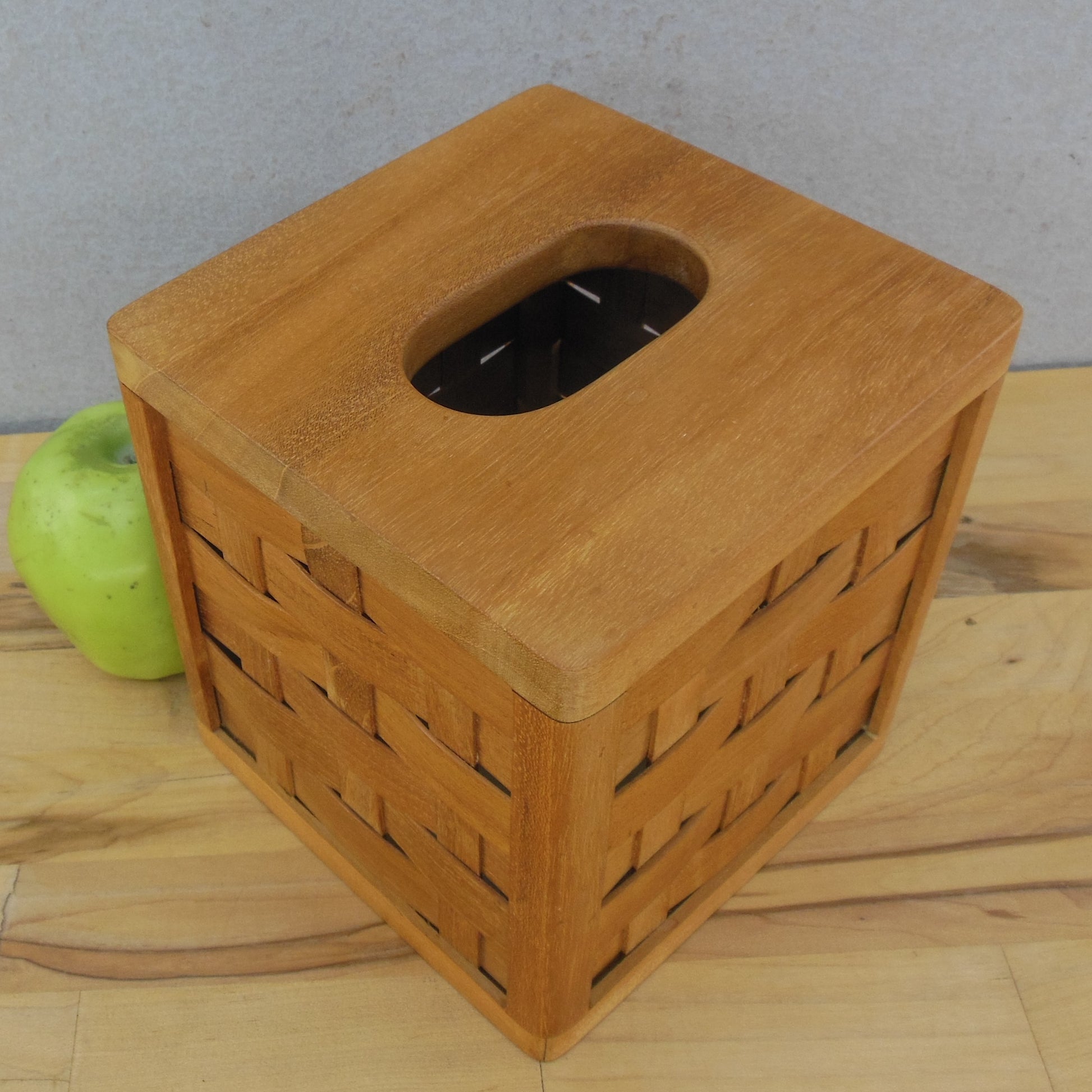 Selamat Designs San Francisco Woven Teak Wood Tissue Box Cover Vintage
