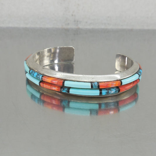 Tom Hawk Navajo Signed Sterling Silver Cuff Bracelet Turquoise Oyster