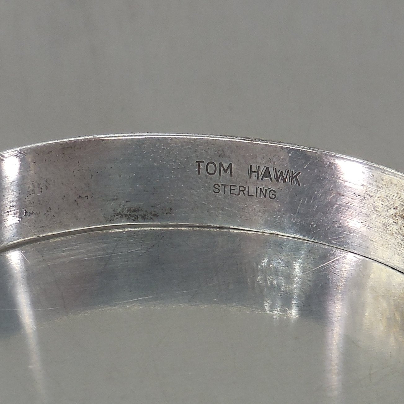 Tom Hawk Navajo Signed Sterling Silver Cuff Bracelet Turquoise Oyster Maker Mark