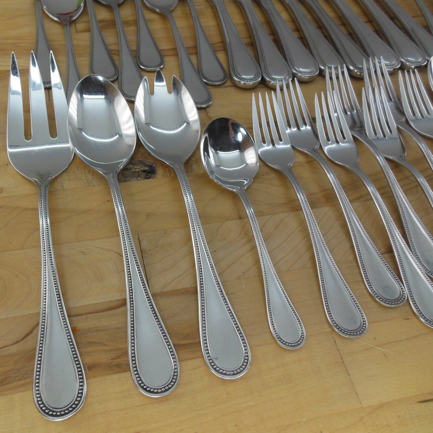 Towle Germany Beaded Antique Stainless Flatware 42 Pieces Serving