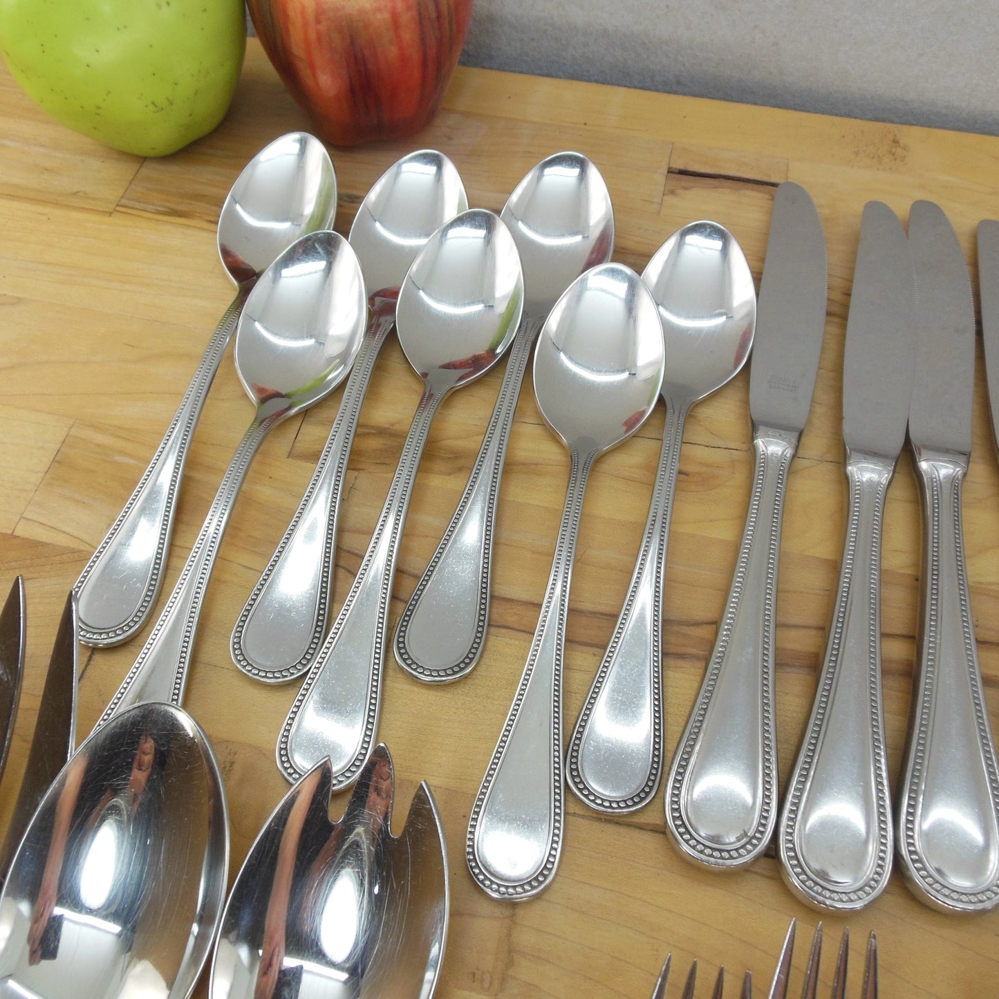 Towle Germany Beaded Antique Stainless Flatware 42 Pieces Spoons