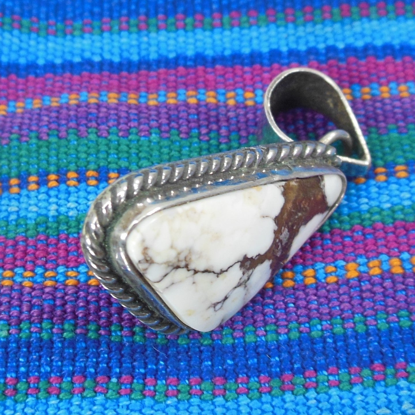 Dean Sandoval Jr Navajo Sterling Silver White Buffalo Turquoise Pendant Triangular Vintage