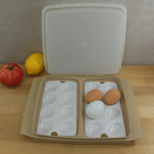 Tupperware Deviled Egg Keeper Container 723-2 Tan Brown 16 Halves