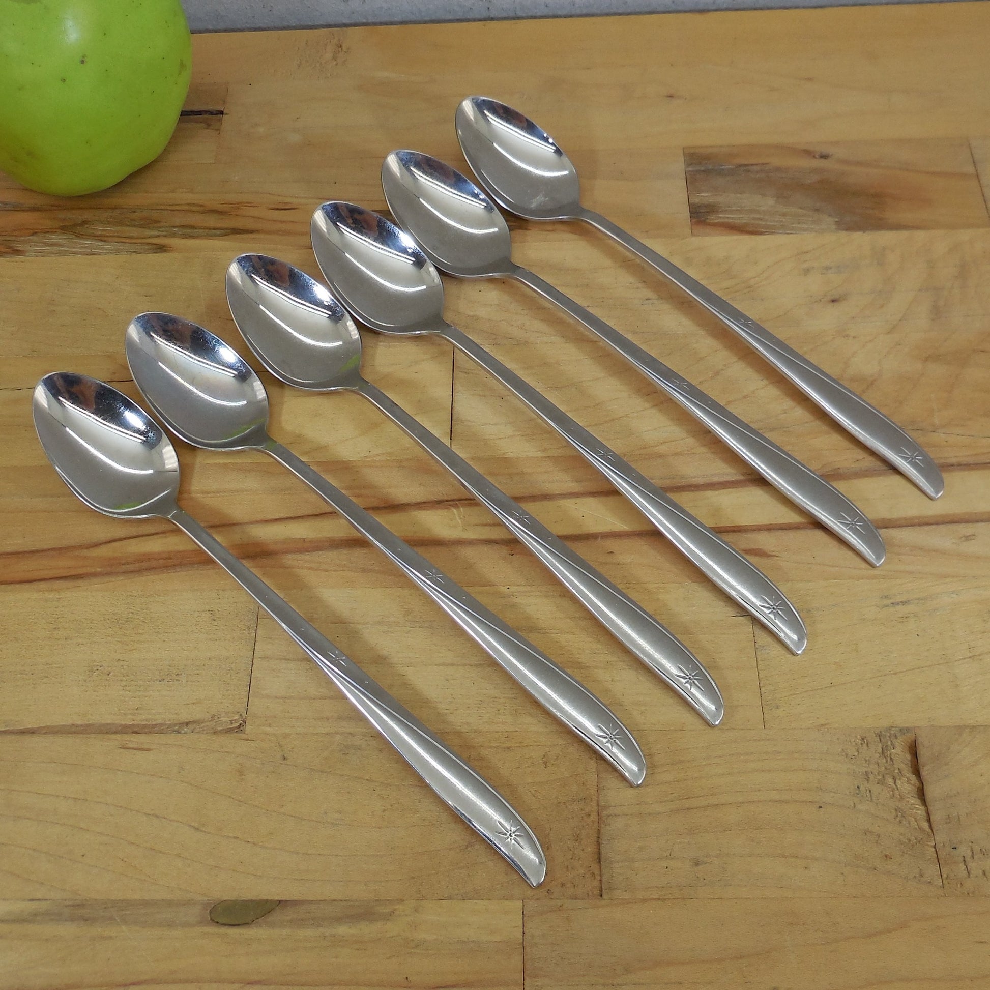 Oneida Community Twin Star Stainless Iced Tea Spoons 6 Set Atomic Starburst