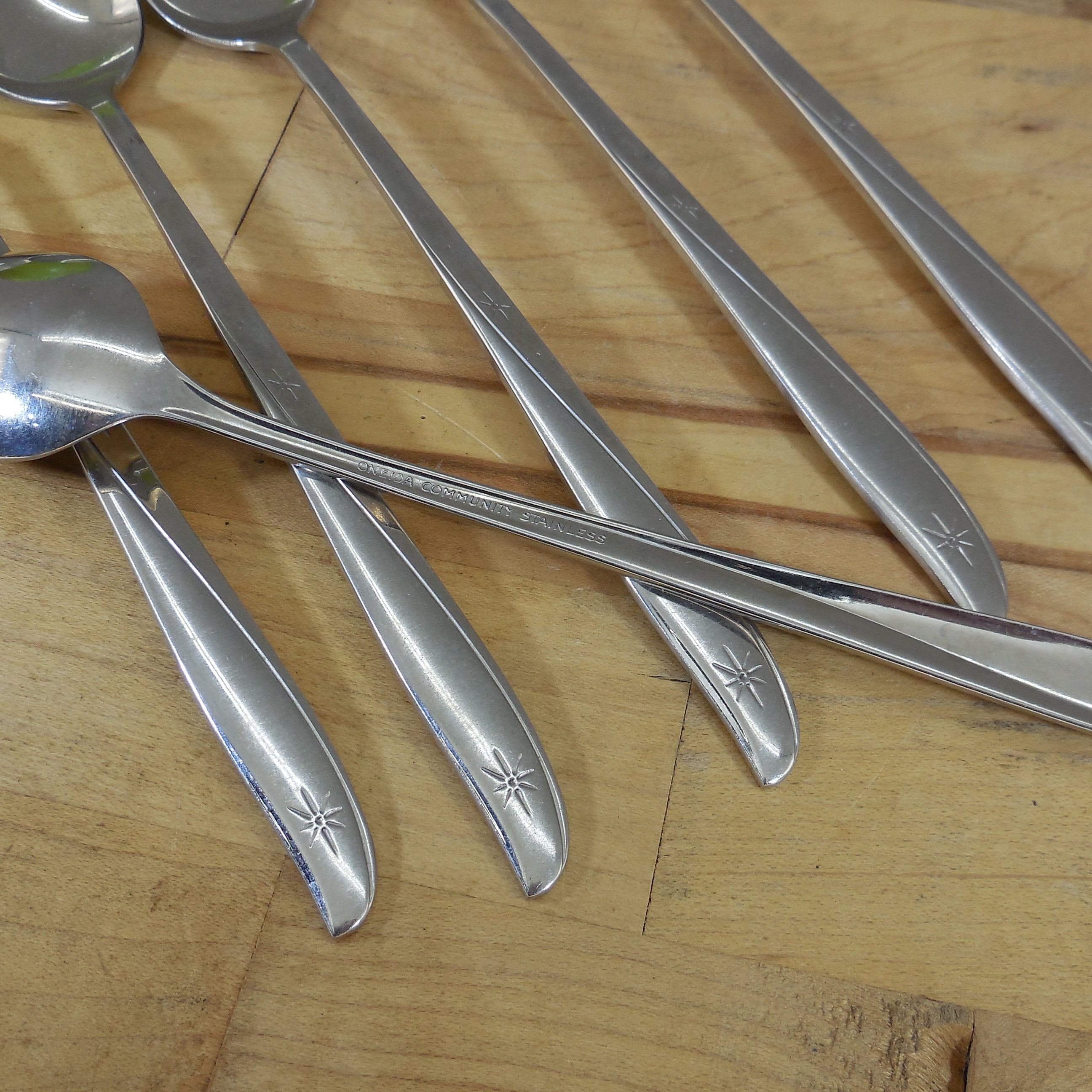 Oneida Community Twin Star Stainless Iced Tea Spoons 6 Set Atomic