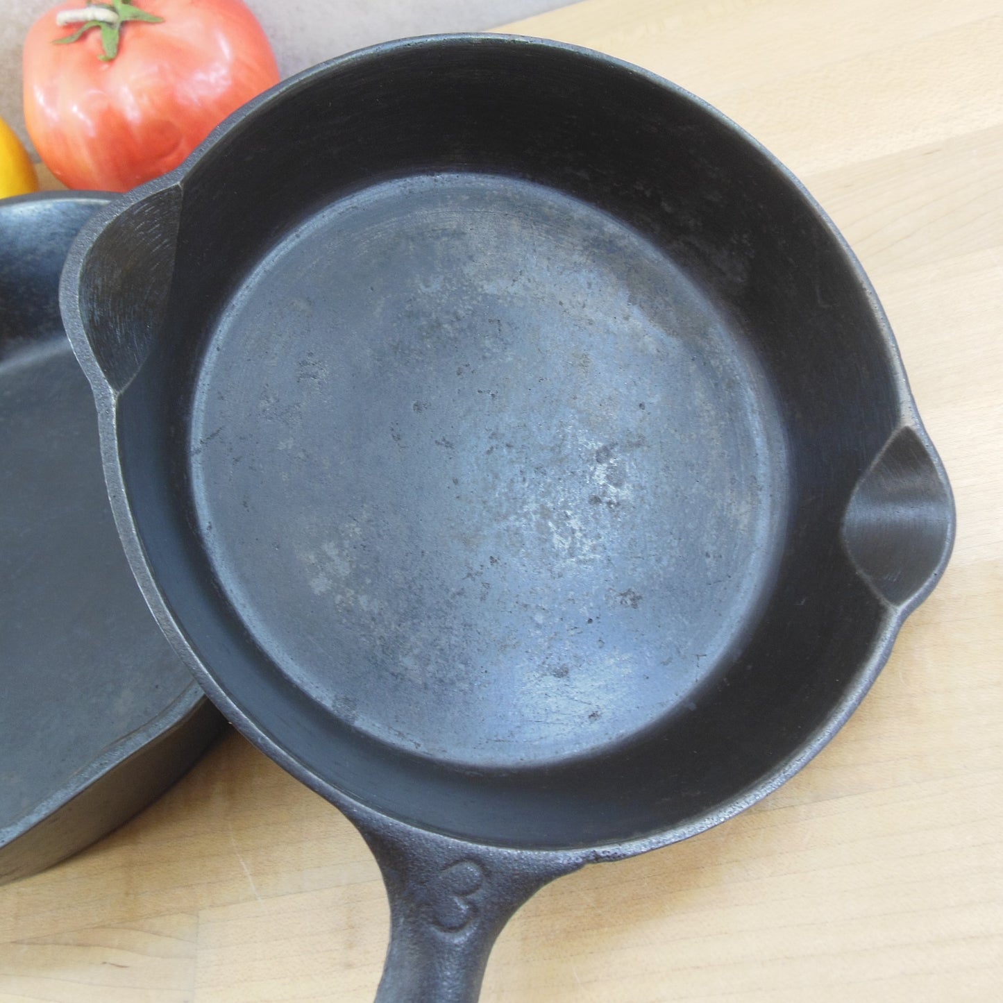 Unmarked Maker #3 #5 Cast Iron Skillets Pair Restored