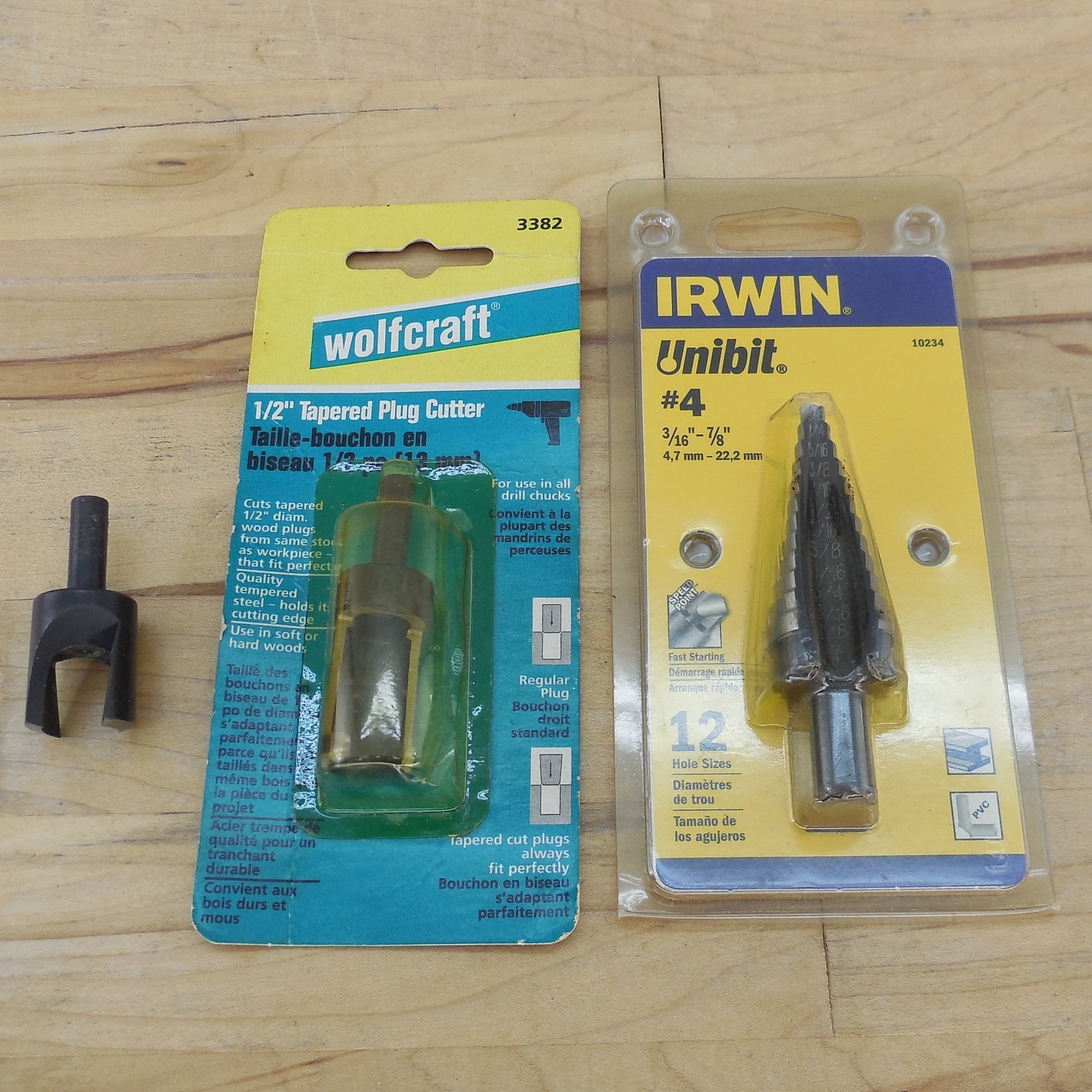 3 Tool Lot Irwin Unibit #4 3/16" - 7/8" Wolfcraft & Stanley 1/2" Tapered Plug Cutter New
