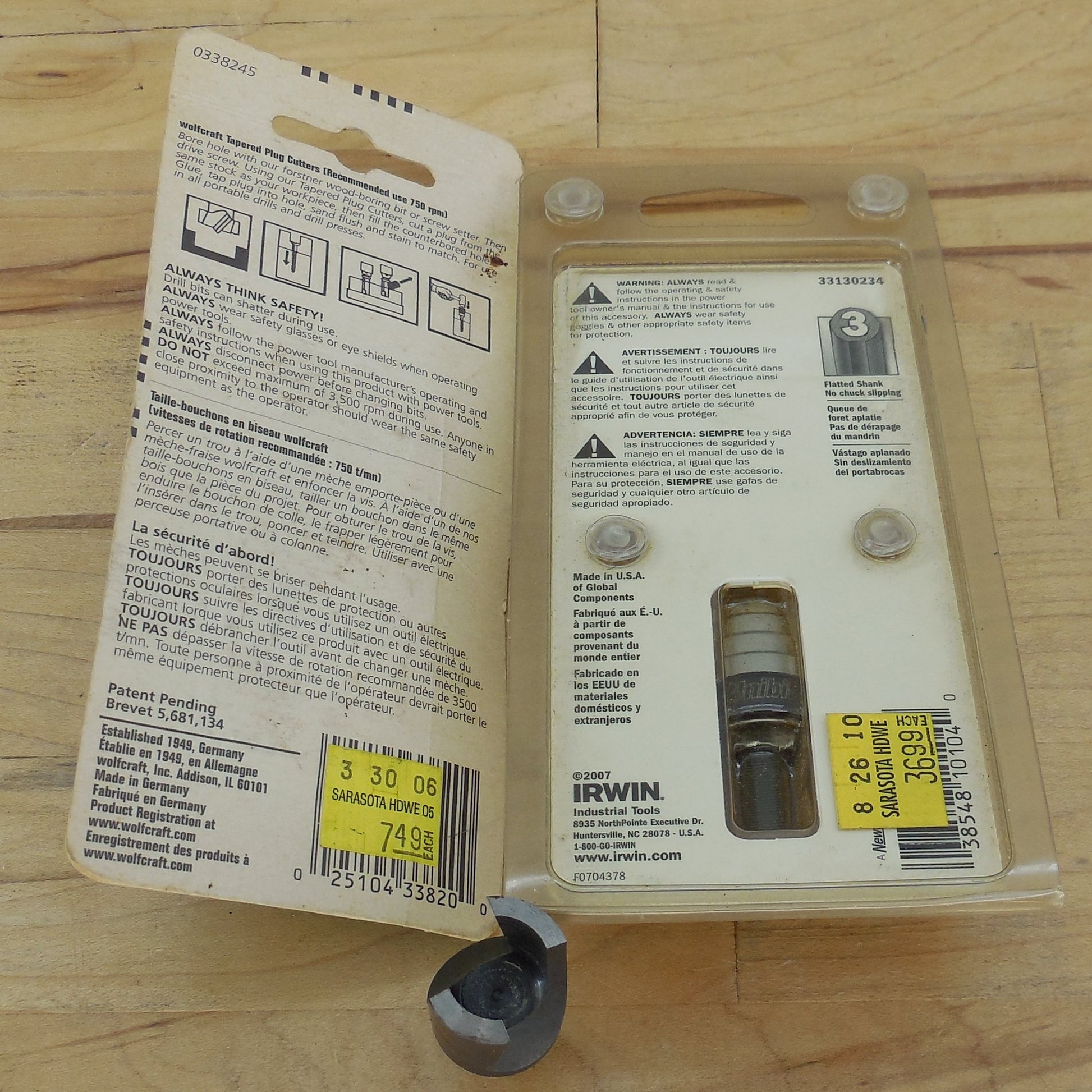 3 Tool Lot Irwin Unibit #4 3/16" - 7/8" Wolfcraft & Stanley 1/2" Tapered Plug Cutter used