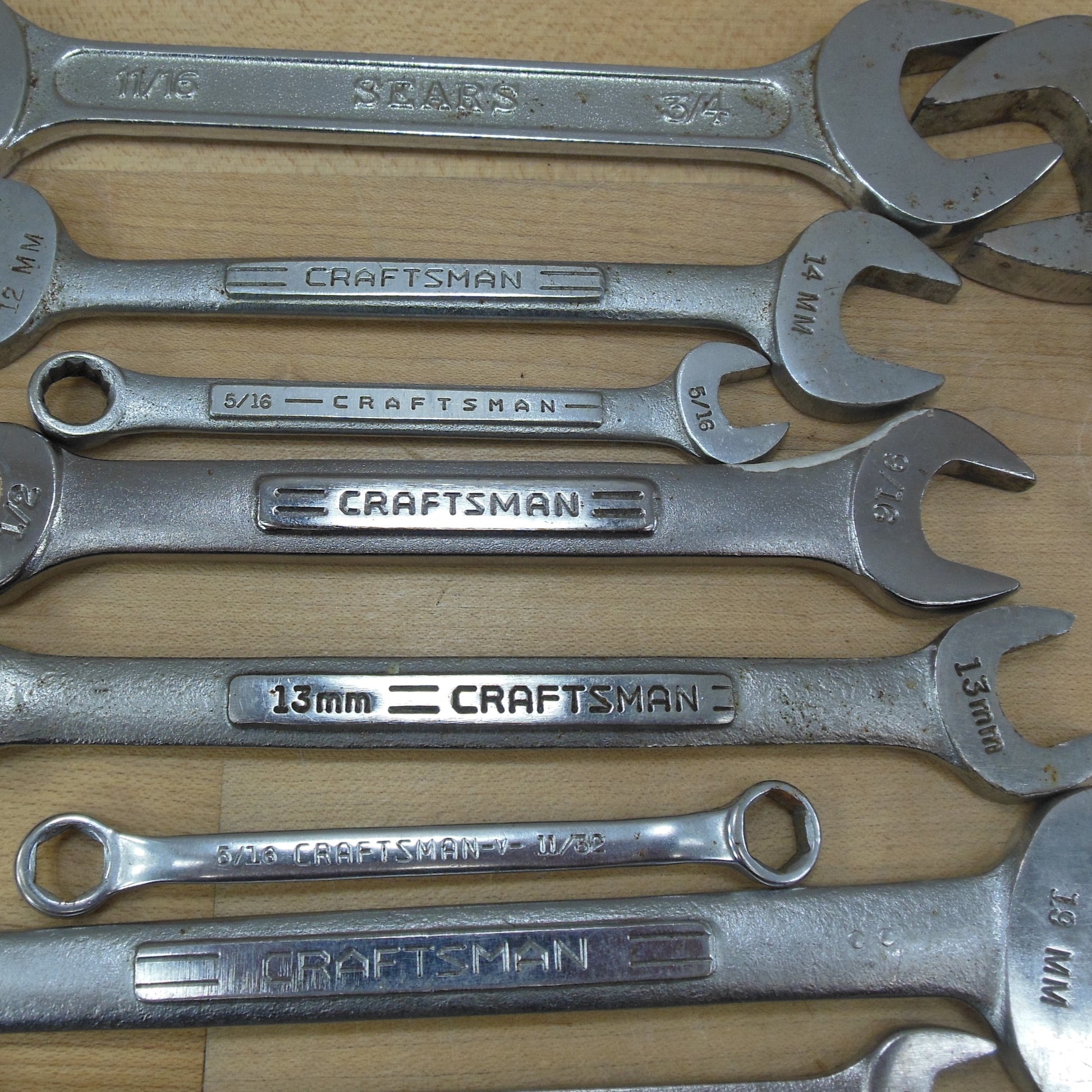 Mixed Maker 24 Lot Wrenches Open Combo Box - Craftsman Snap-on S-K Proto Challenger Etc. Sears