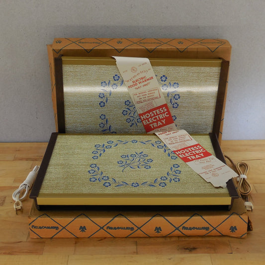 Pair Party Hostess Electric Warm-O-Tray Hot Plate Corn Flower Blue Unused