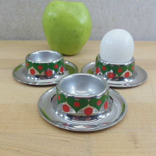 WMF Germany Cromargan Stainless Egg Cups Green Red Hearts - 3 Set Vintage
