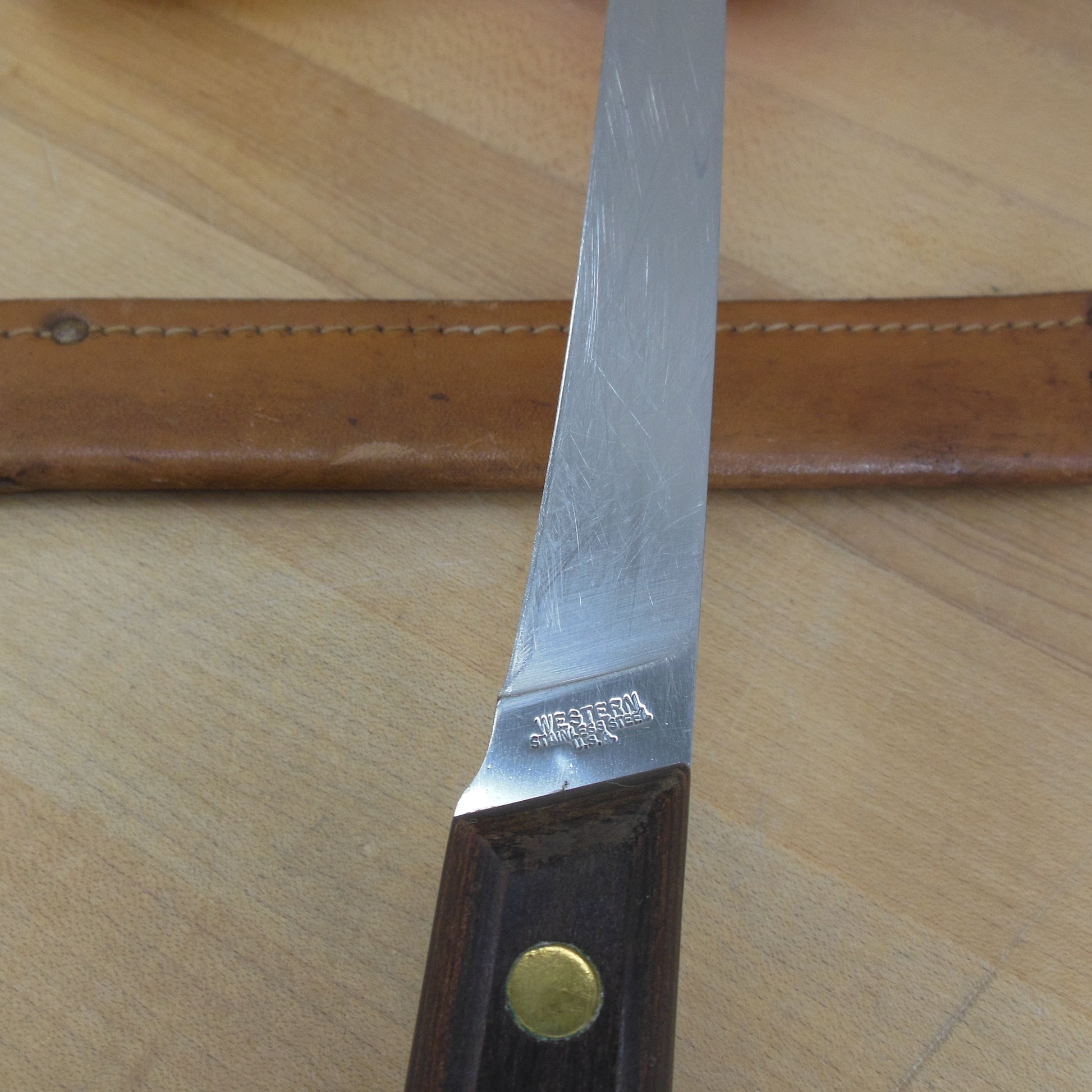 Western USA Super Fillet Knife Stainless 9" Wood Handle W-769 Sheath Vintage