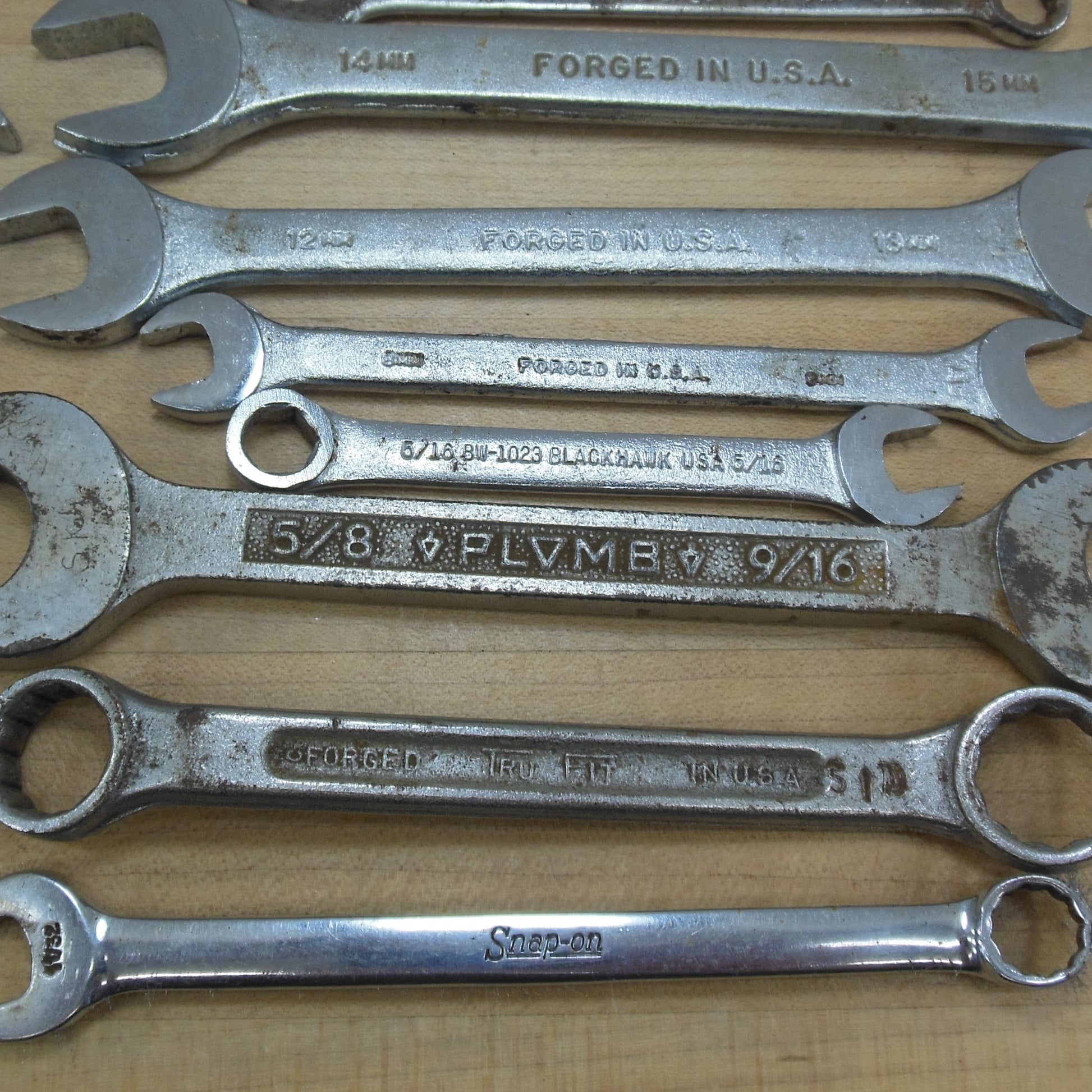 Mixed Maker 24 Lot Wrenches Open Combo Box - Craftsman Snap-on S-K Proto Challenger Etc. vintage
