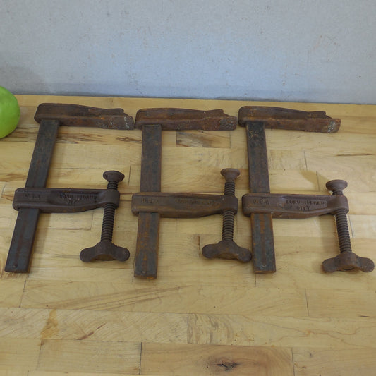 3 Lot Antique Wetzler Wing Nut 12" 8.25" Bar Clamps Long Island City Pat.d