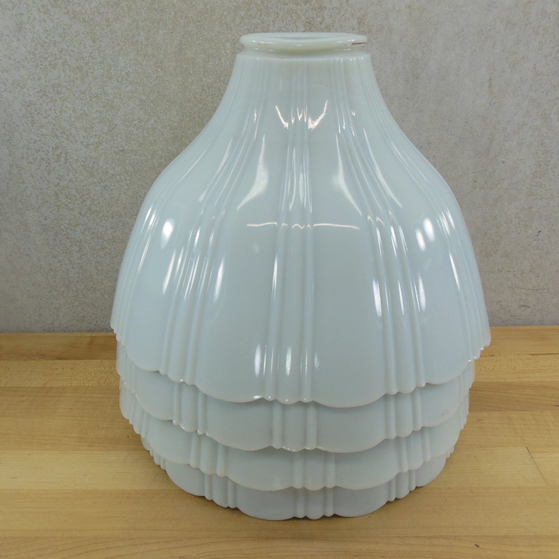 Antique Ribbed Fluted White Glass Light Lamp Shades 10.5" - 4 Set Lot