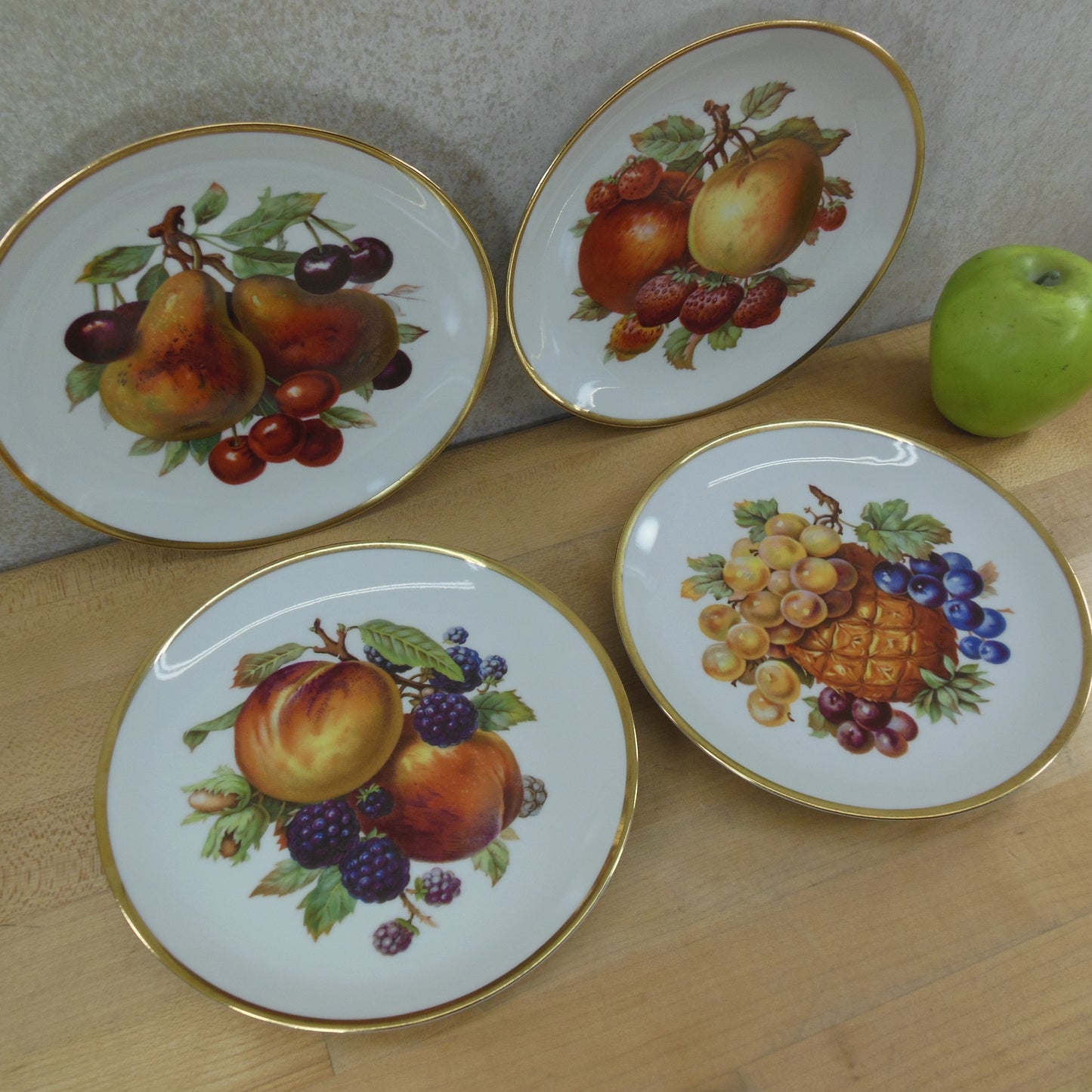 Mitterteich Bavaria Porcelain Fruit Salad Plates - 4 Set pear cherry apple peach grapes