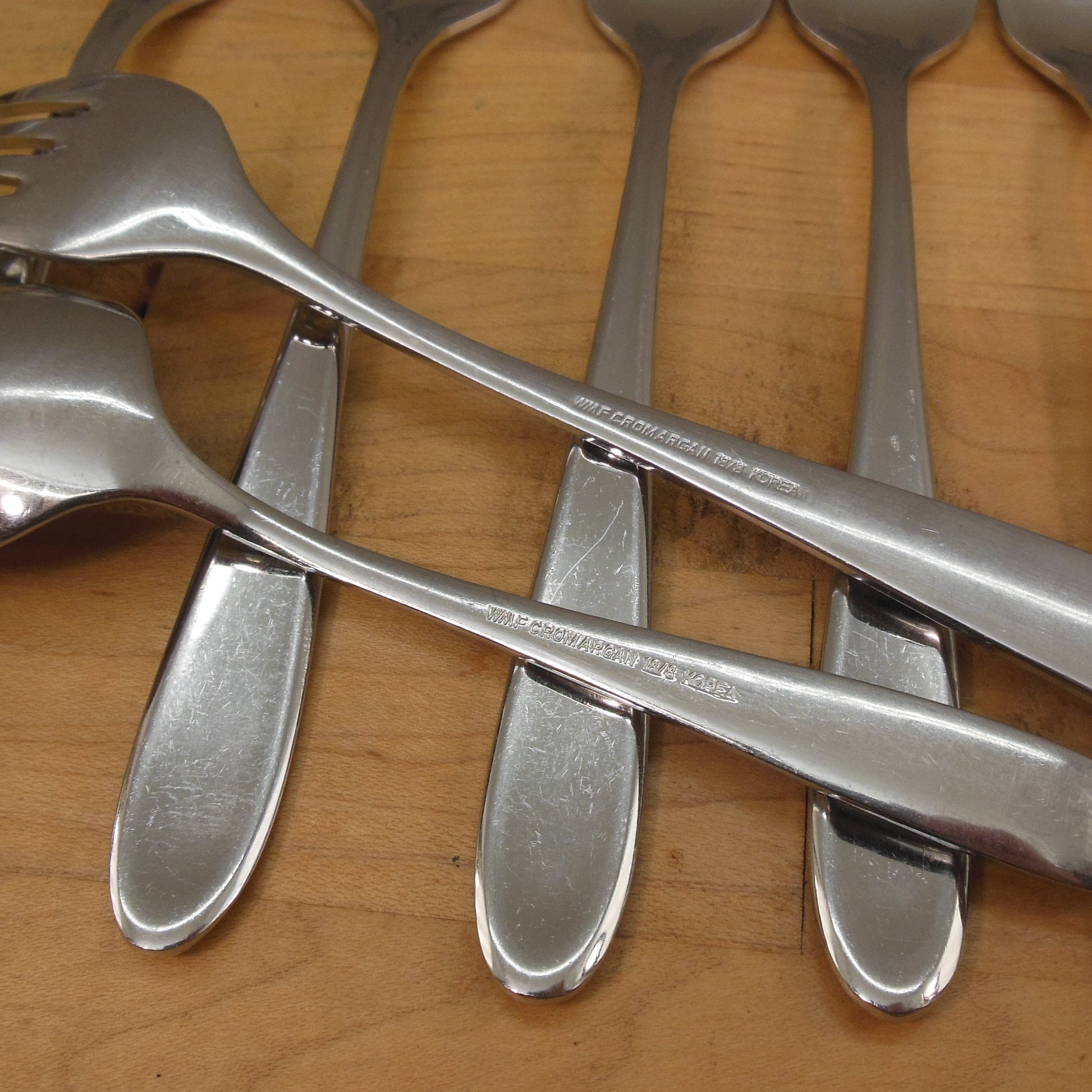 WMF Artisan Korea Cromargan Stainless Flatware 11 Lot Teaspoon Dinner Salad Fork signed