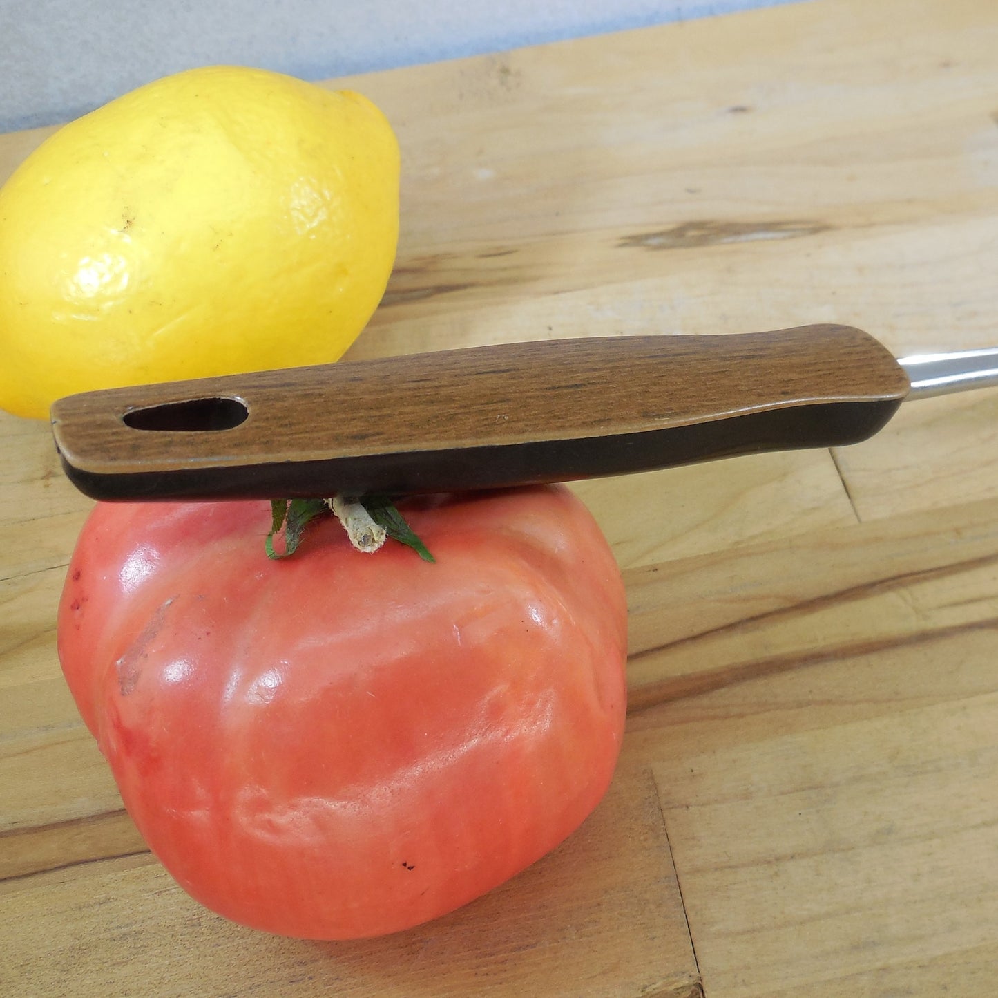 Ekco USA Stainless Long Slotted Spatula Faux Wood Grain Handle Vintage