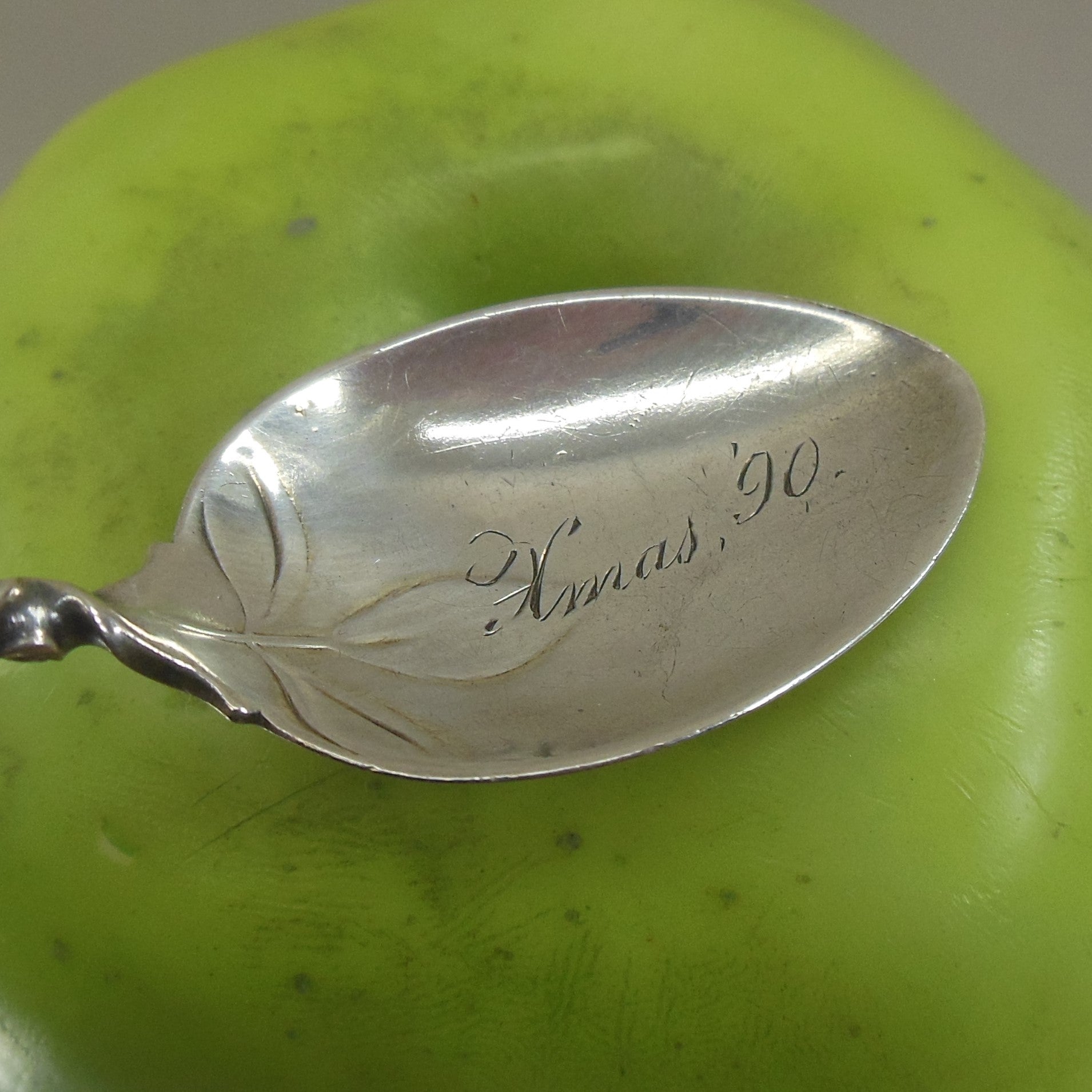 Whiting Sterling Silver Antique 1890 Christmas Demitasse Spoon "Xmas '90" engraved