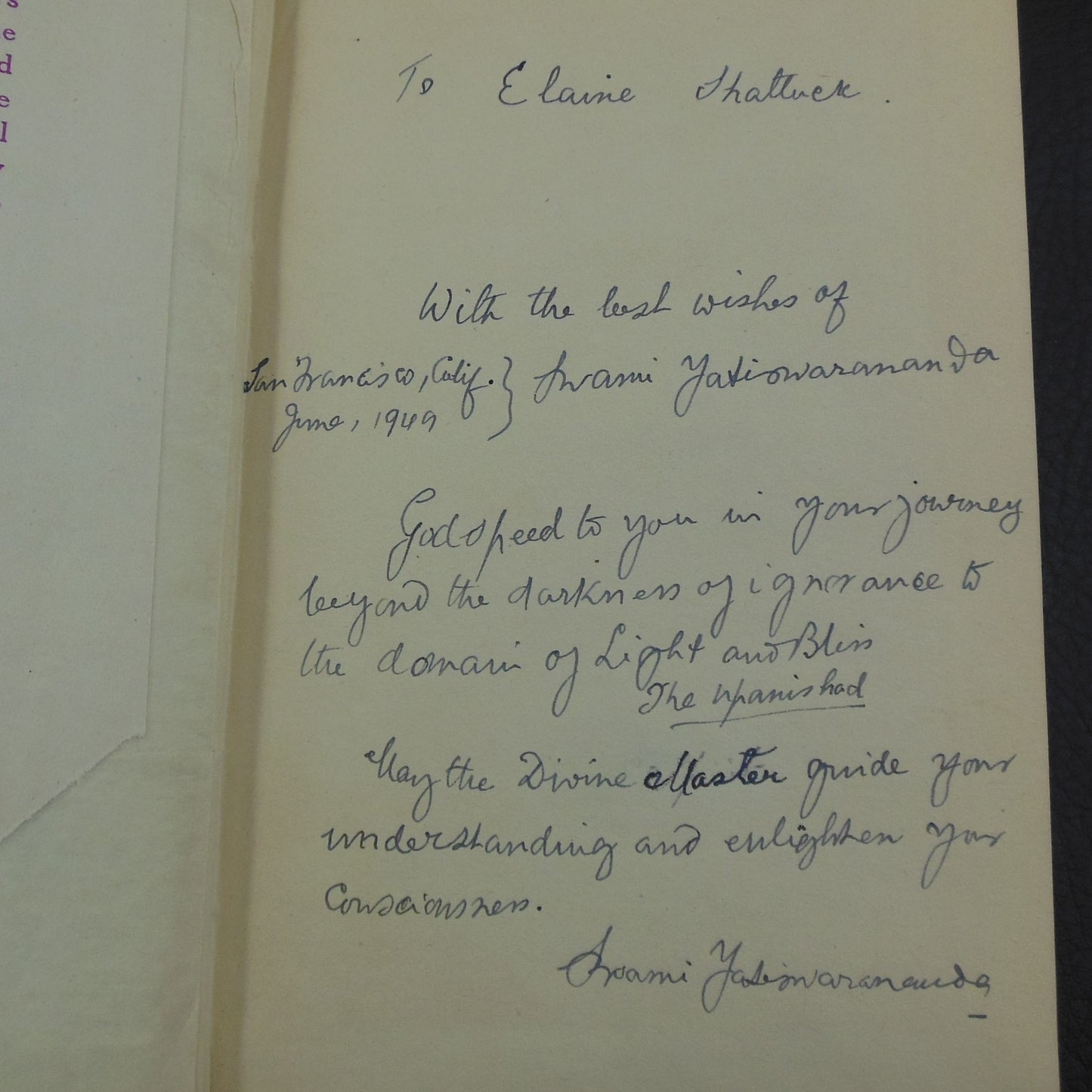 Swami Yatiswarananda Signed Book - The Divine Life 1944 - Vedanta Ramakrishna Math Inscribed by author